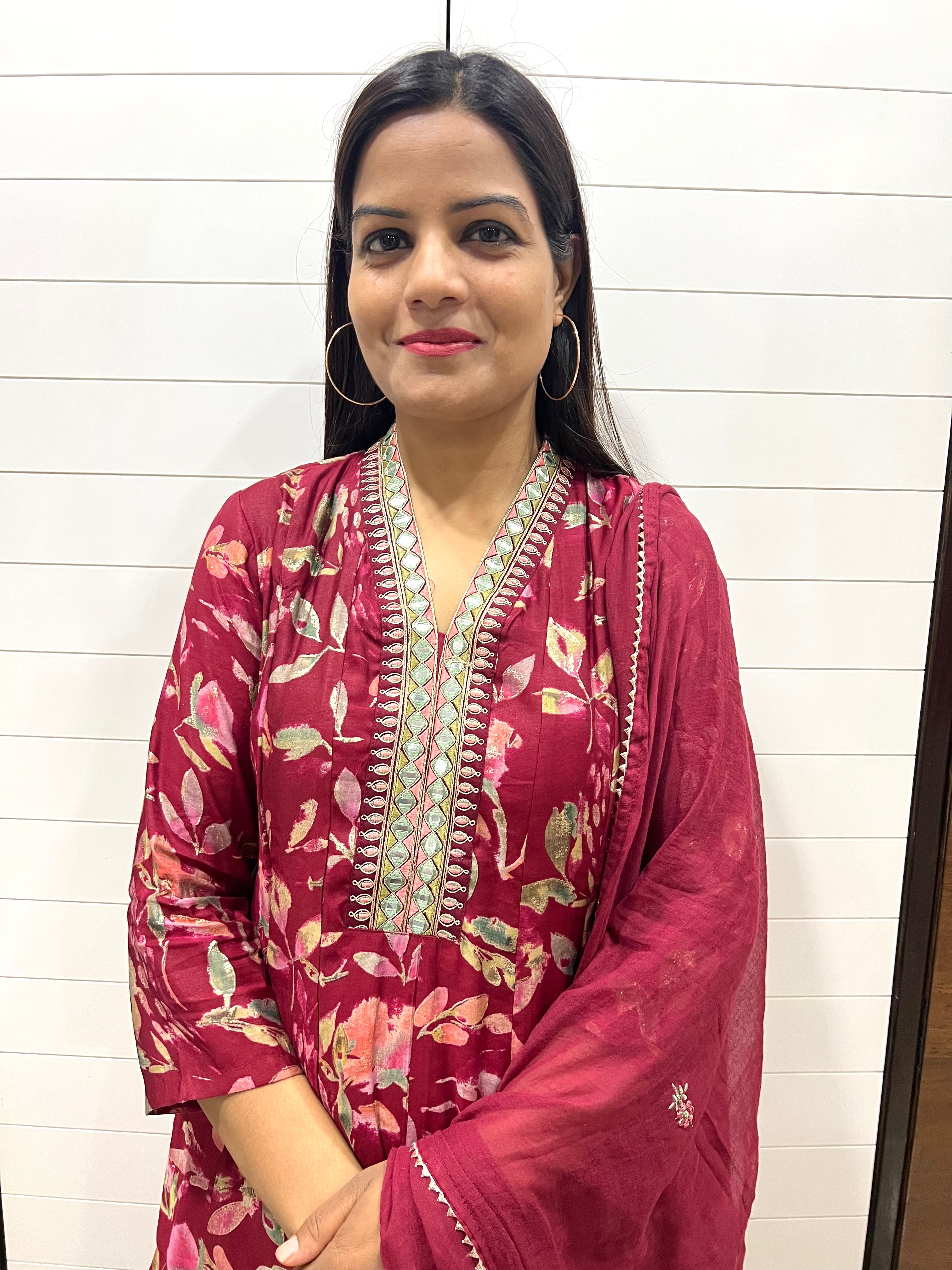 Maslin Cotton Festive Embroidered Feeding Friendly Anarkali Pant and Dupatta Set with Attached Lining