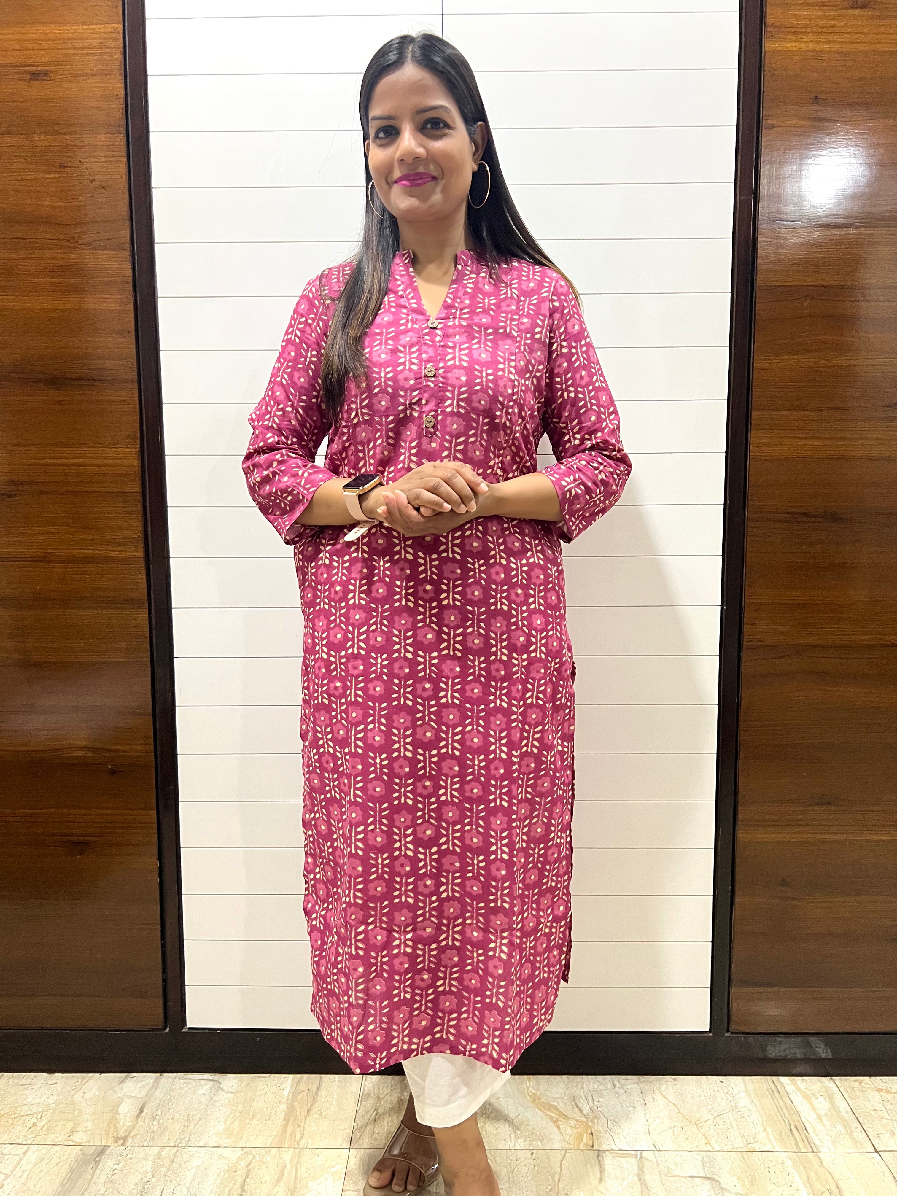 Mumzhug onion Color Pure Cotton Feeding Kurti