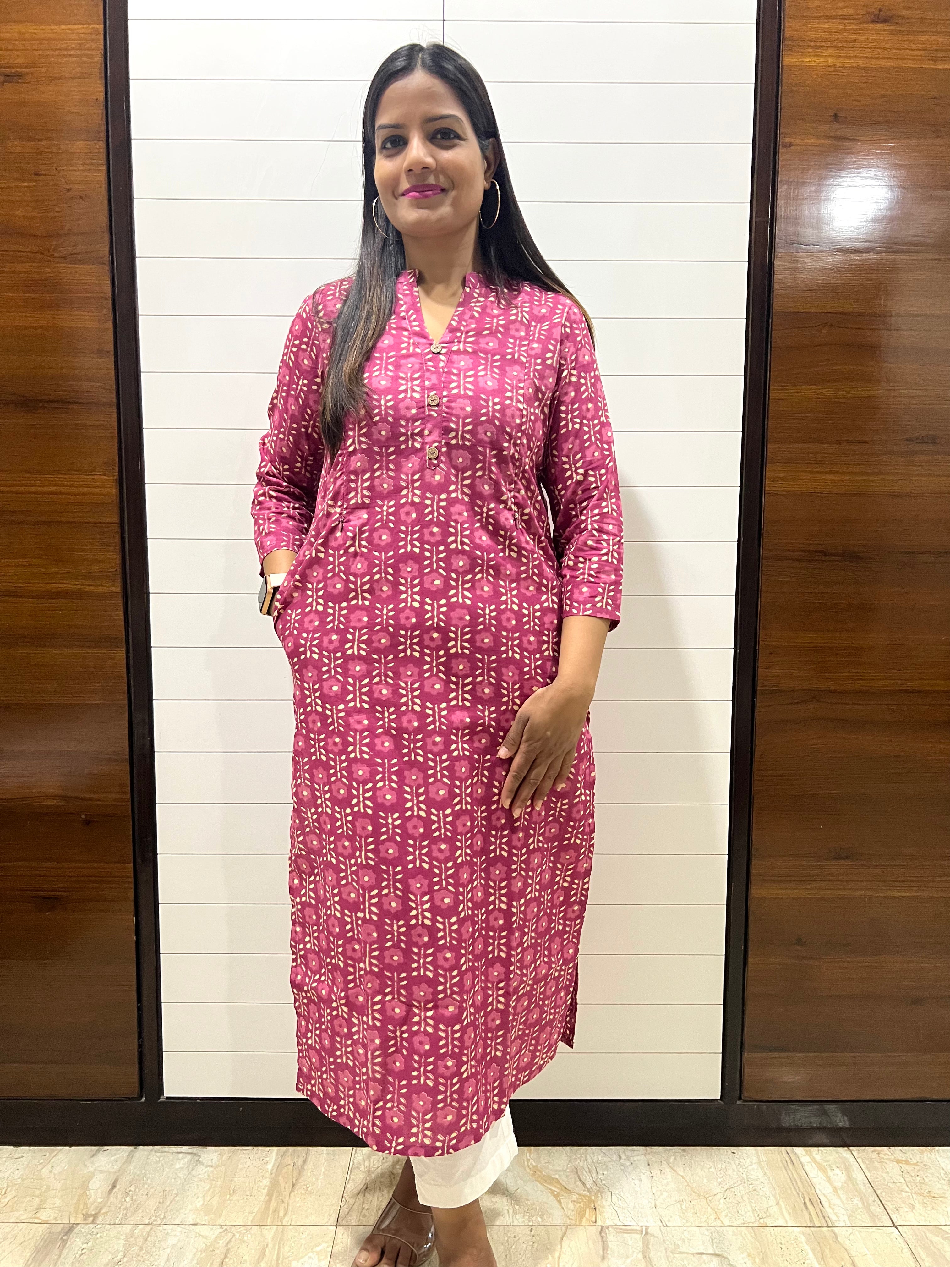Mumzhug onion Color Pure Cotton Feeding Kurti