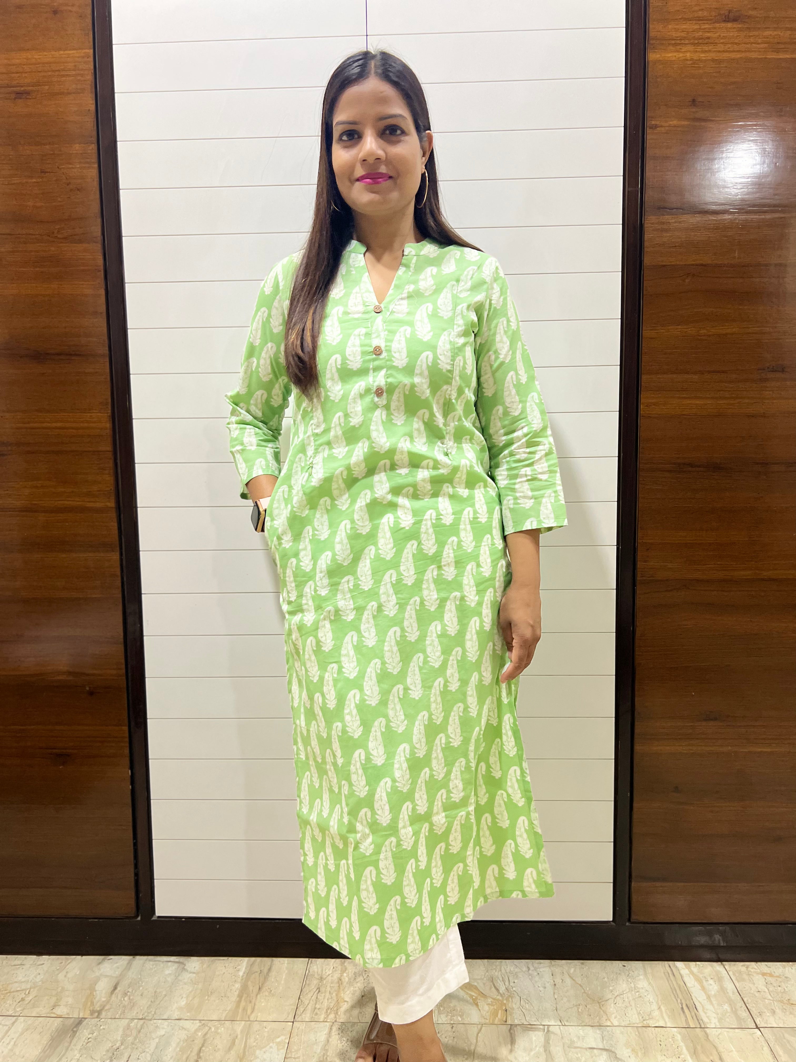 Mumzhug Pista Green Color Pure Cotton Feeding Kurti