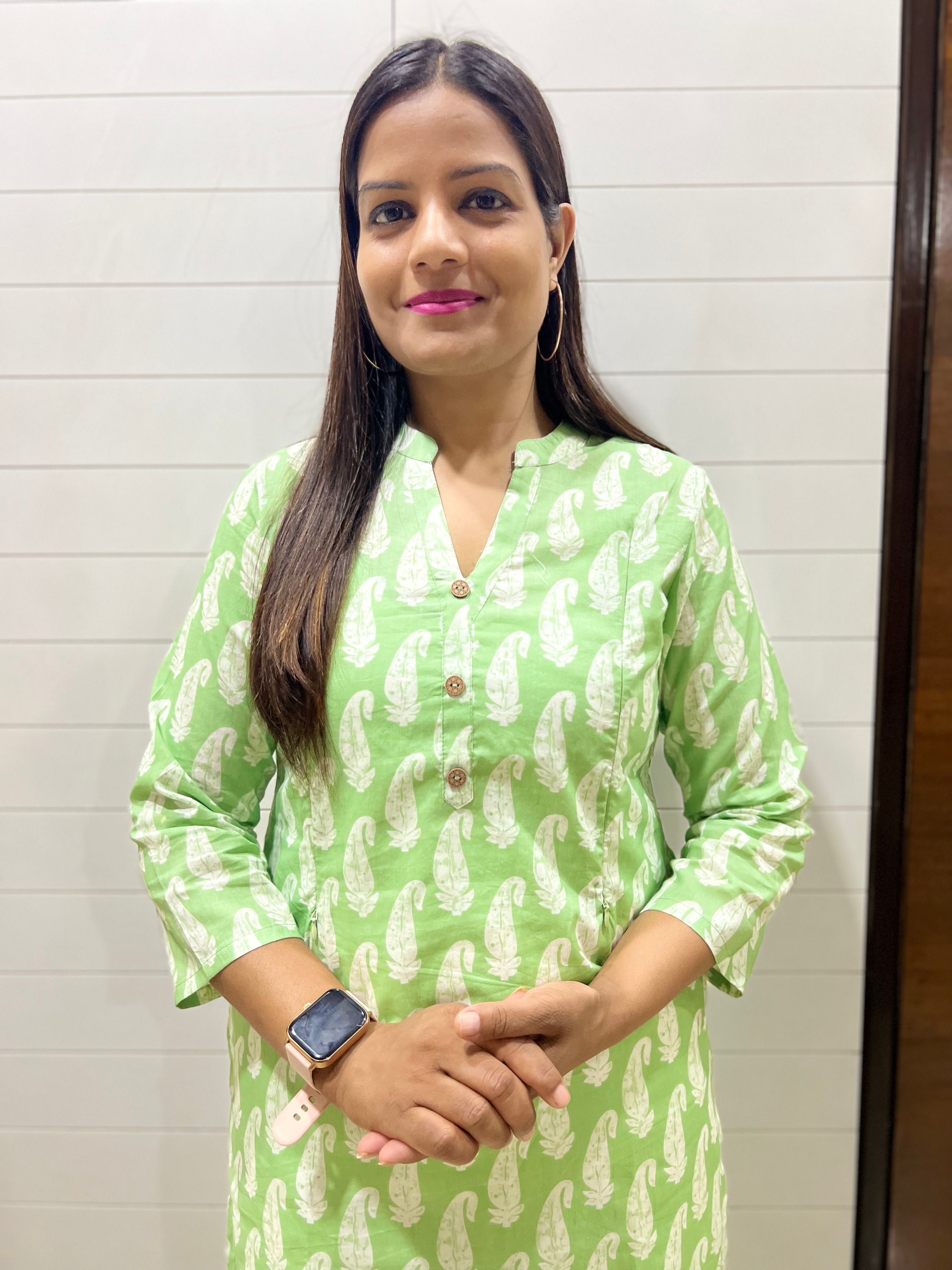 Mumzhug Pista Green Color Pure Cotton Feeding Kurti