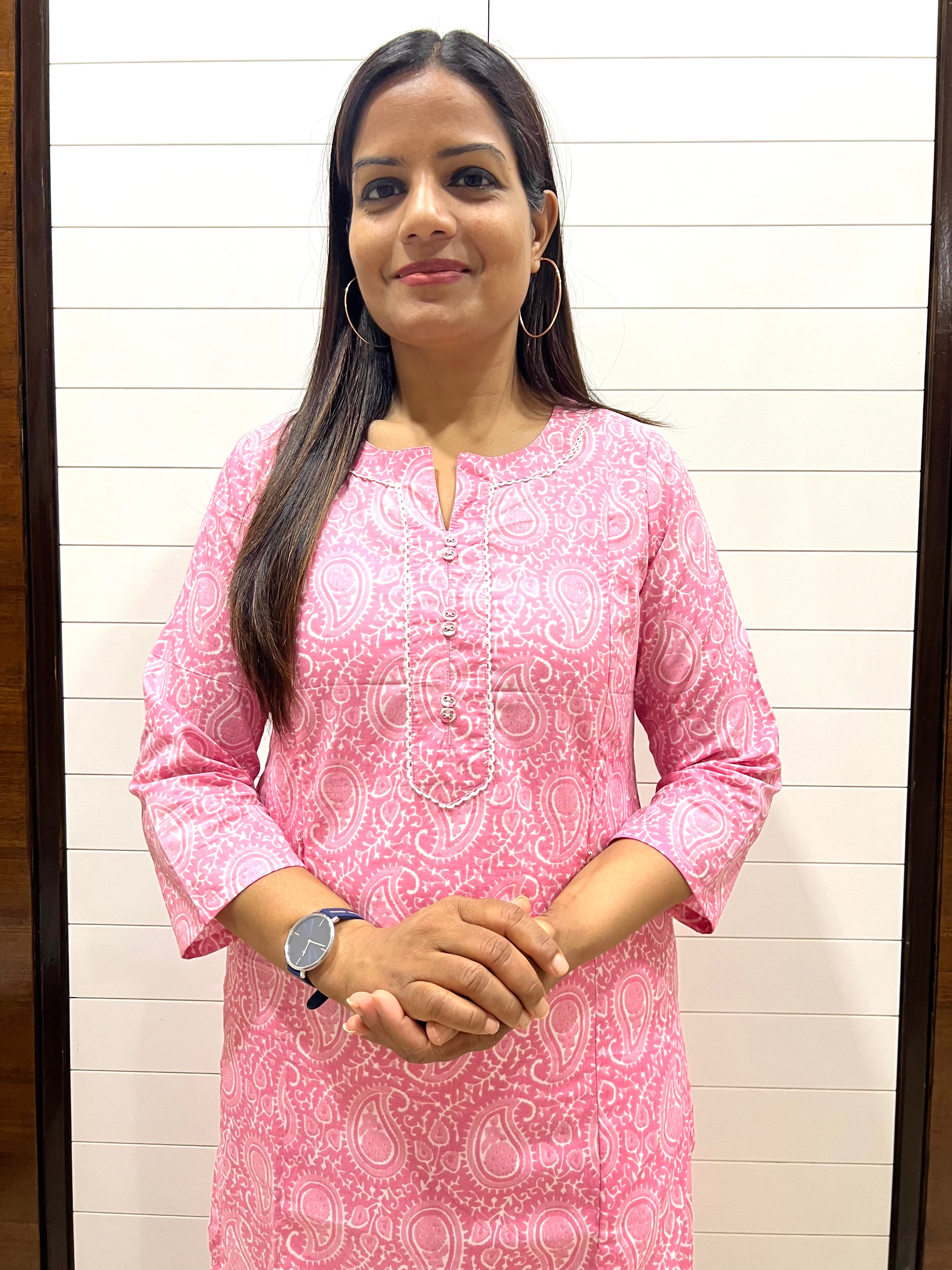 Pink Color Jaipuri Print Pure Cotton Feeding Kurti