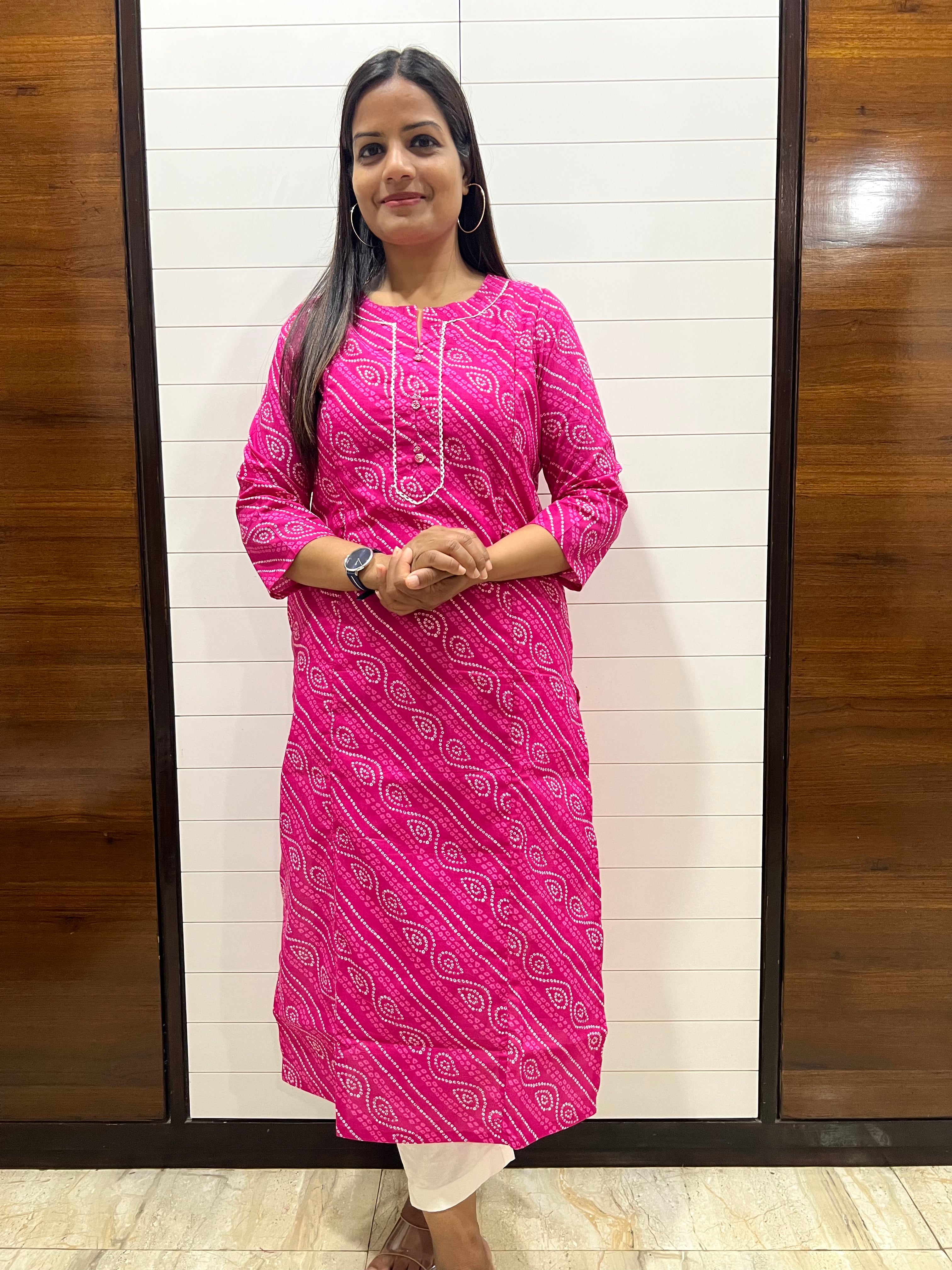 Jaipuri Pure Cotton Bandhej Print Feeding Kurta with Side Pocket