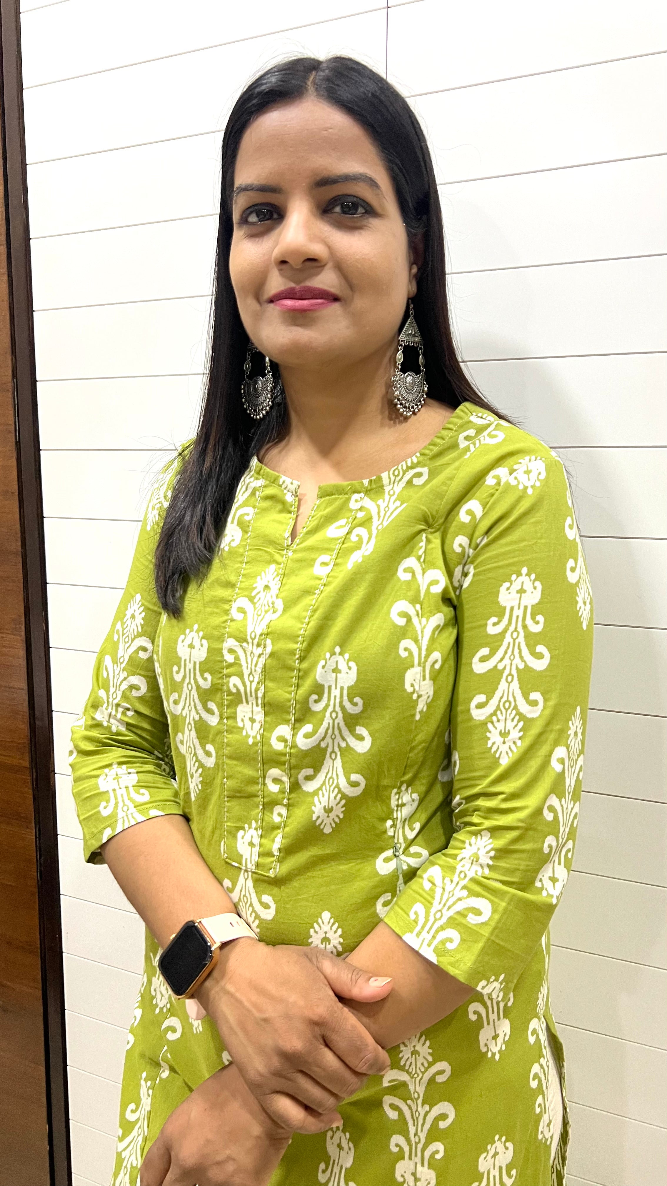 Mumzhug pure cotton jaipuri print green feeding kurta