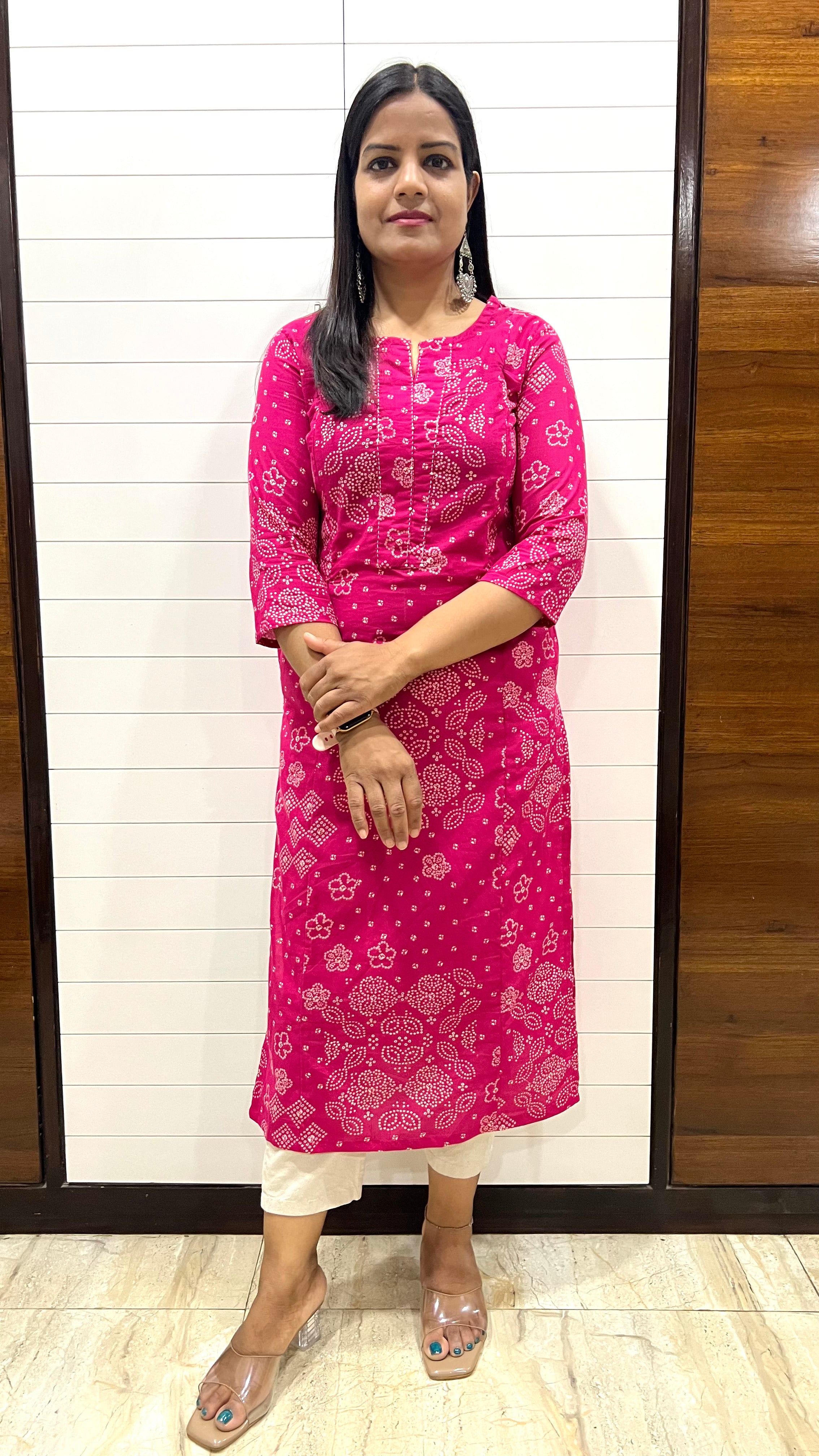 Mumzhug fuchsia pure cotton print feeding kurta