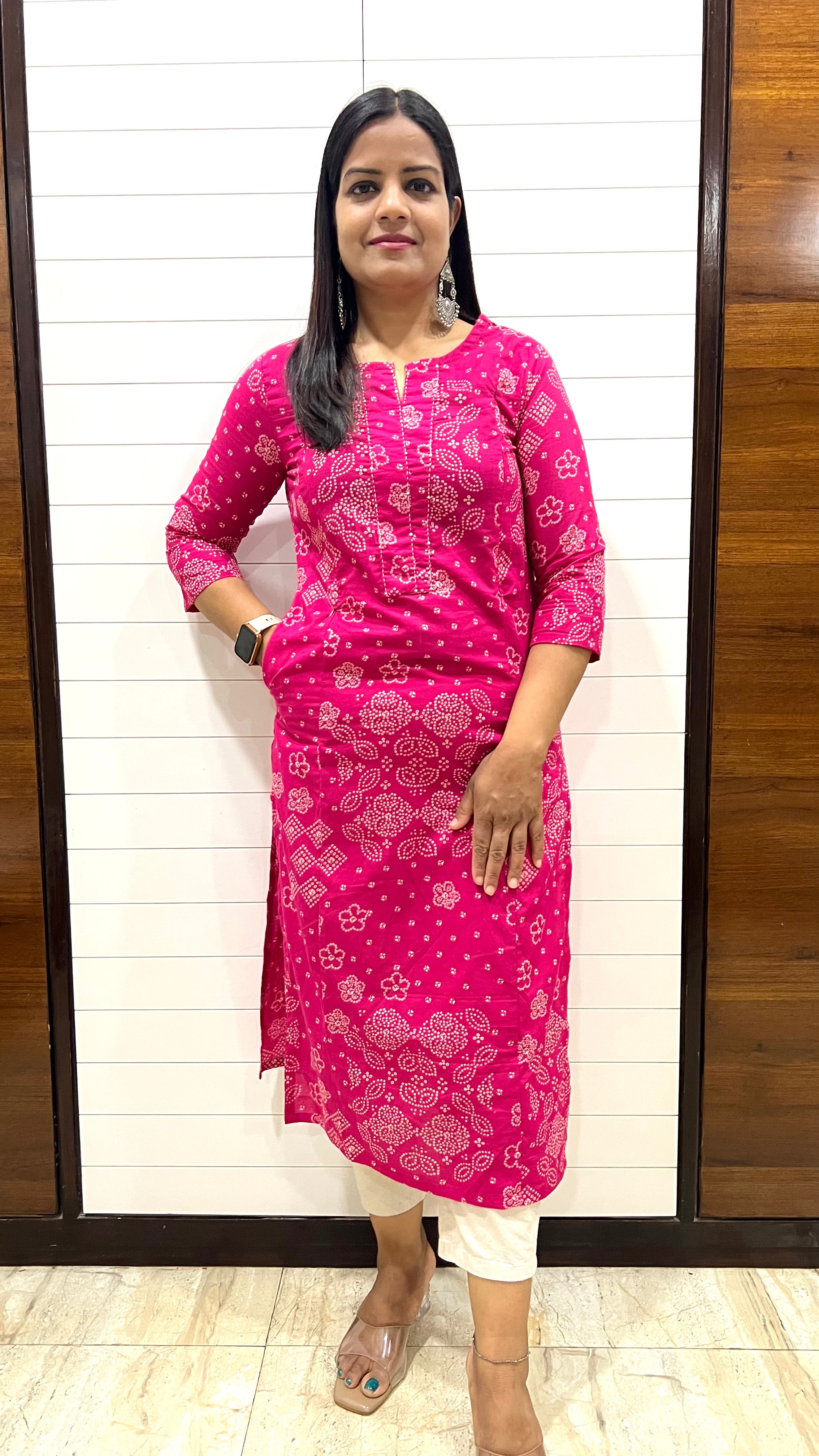 Mumzhug fuchsia pure cotton print feeding kurta