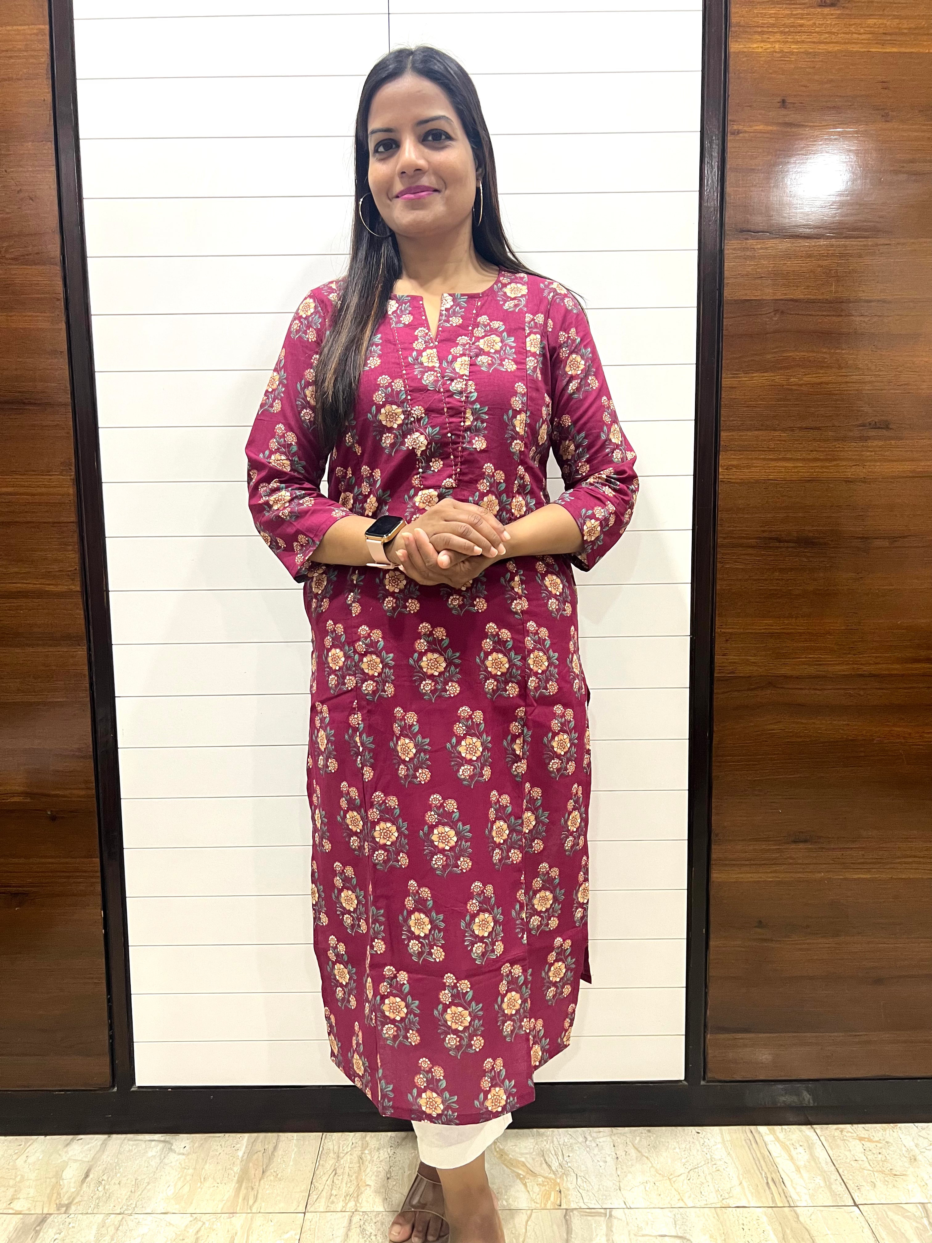 Mumzhug Wine Color Pure Cotton Feeding Kurta with Side Pocket