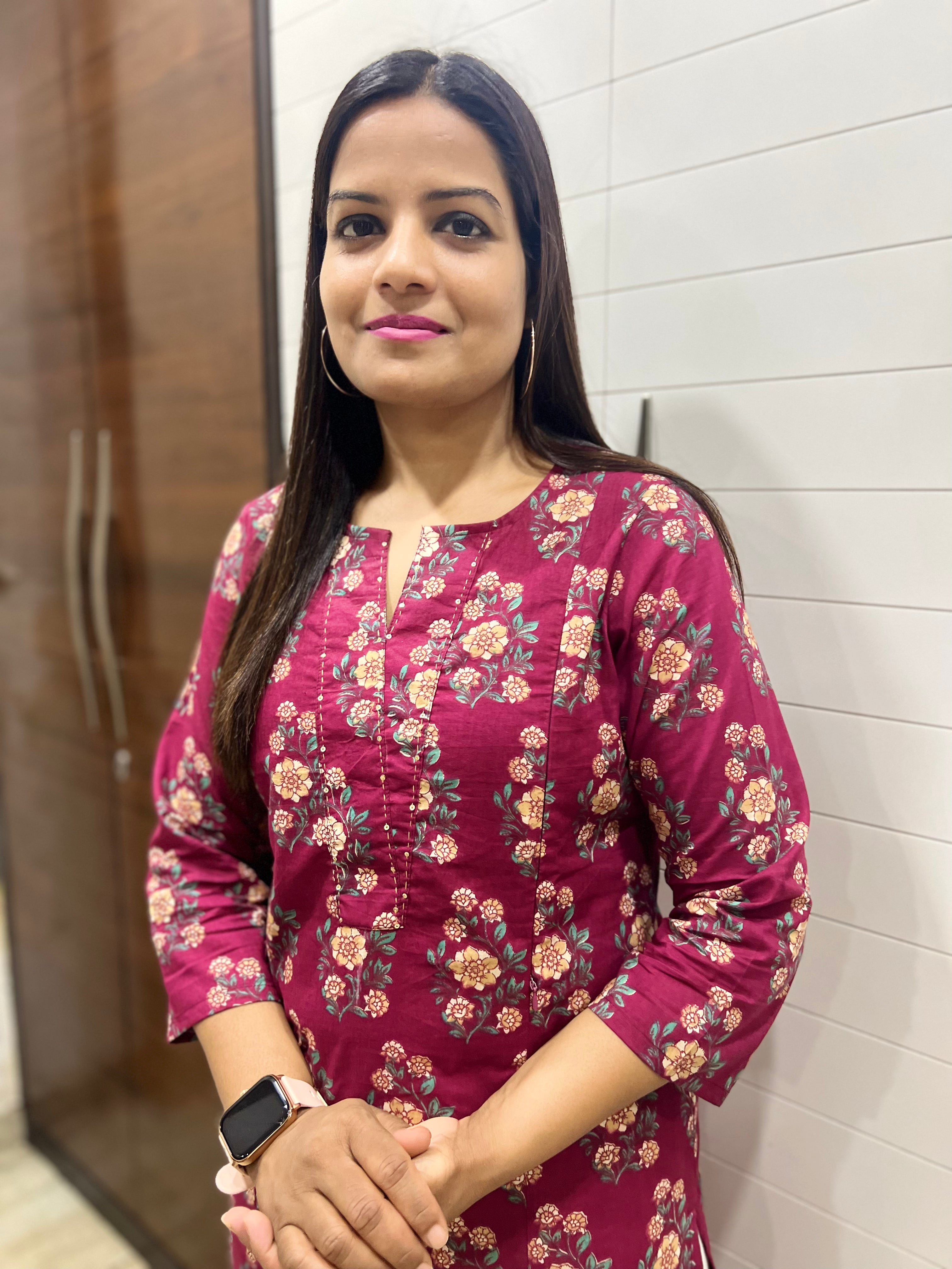 Mumzhug Wine Color Pure Cotton Feeding Kurta with Side Pocket