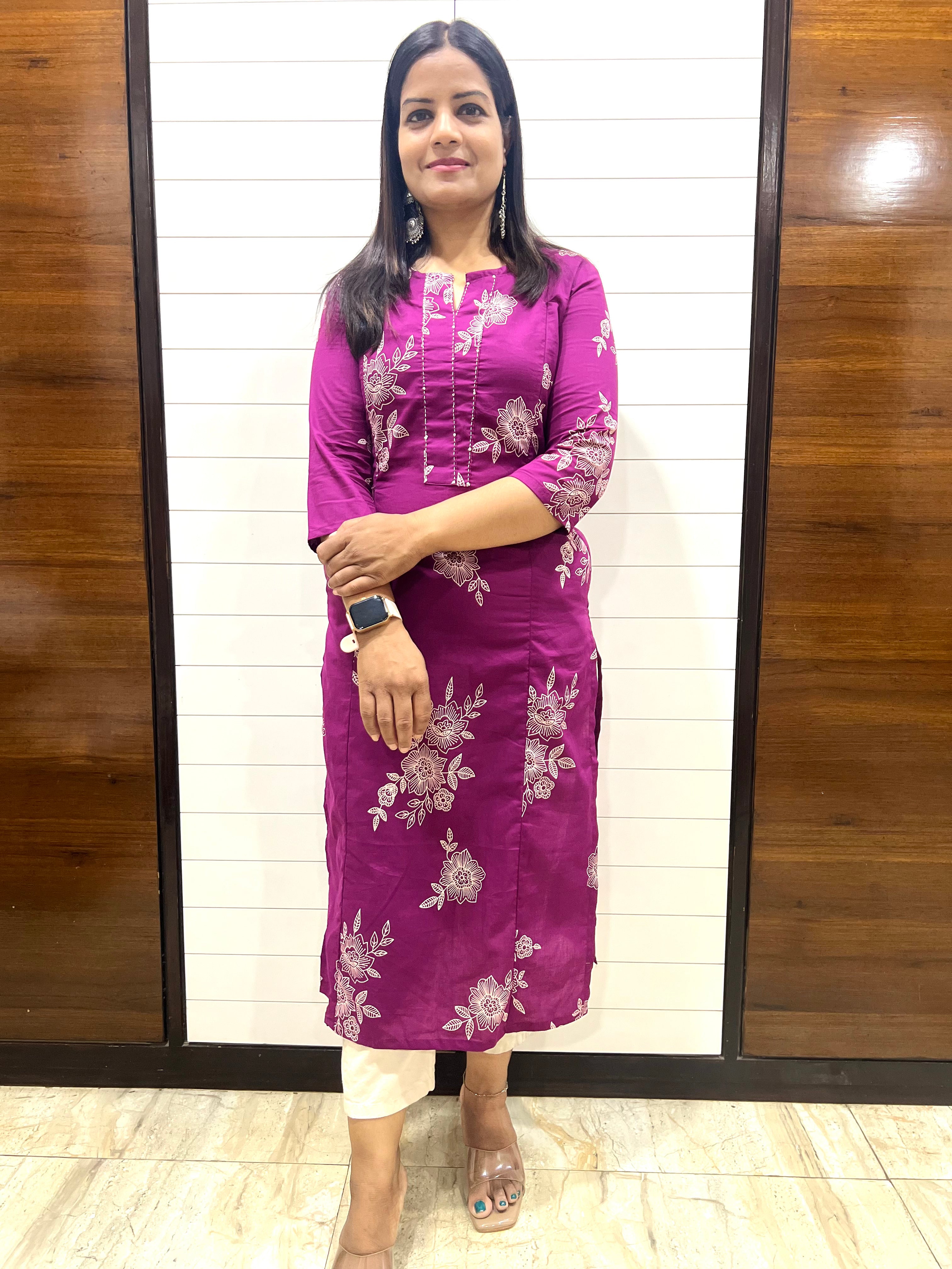 Mumzhug pure cotton jaipuri print wine colored feeding kurta