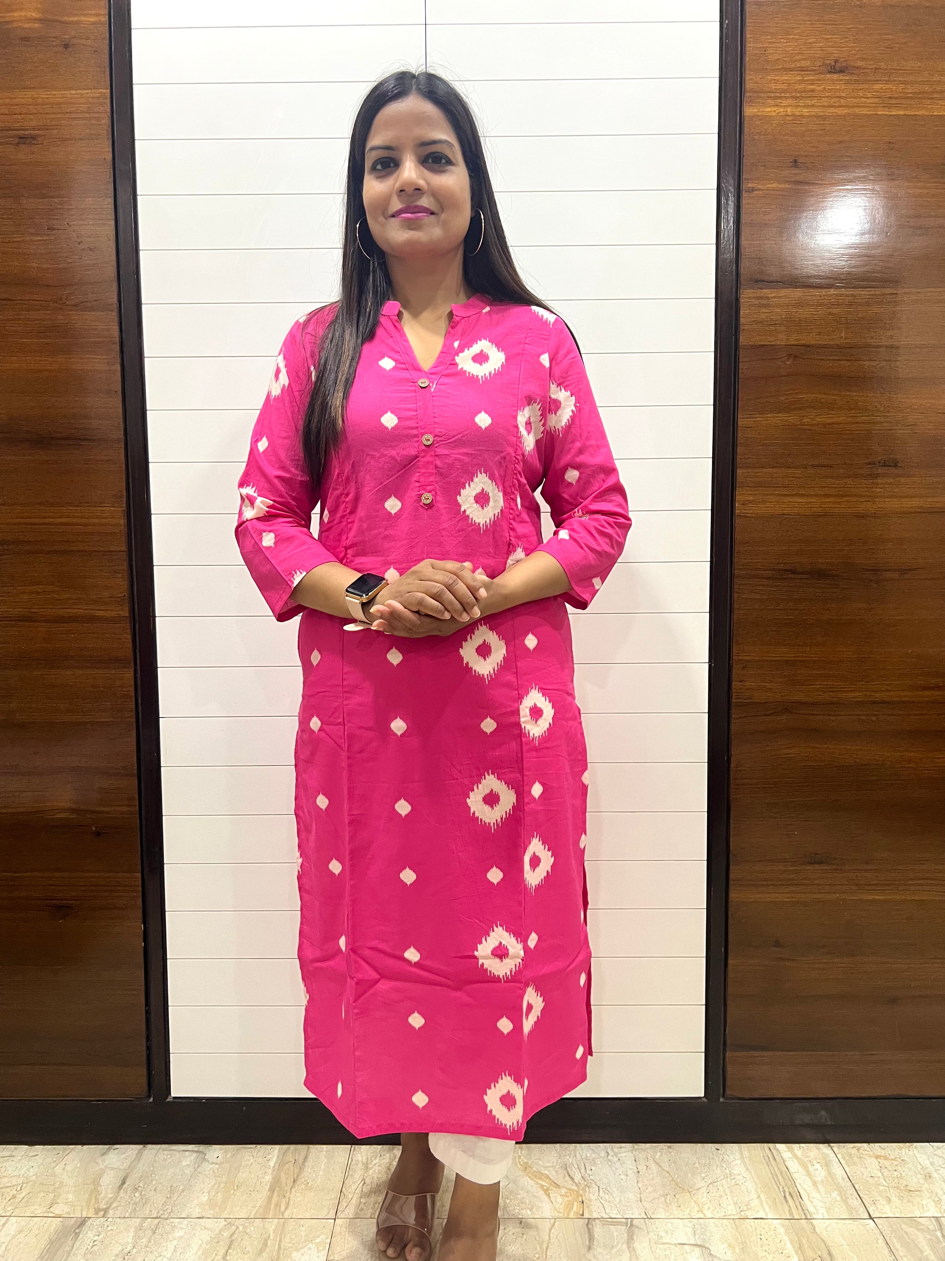 Mumzhug Pink Color Pure Cotton Feeding Kurta with Side Pocket