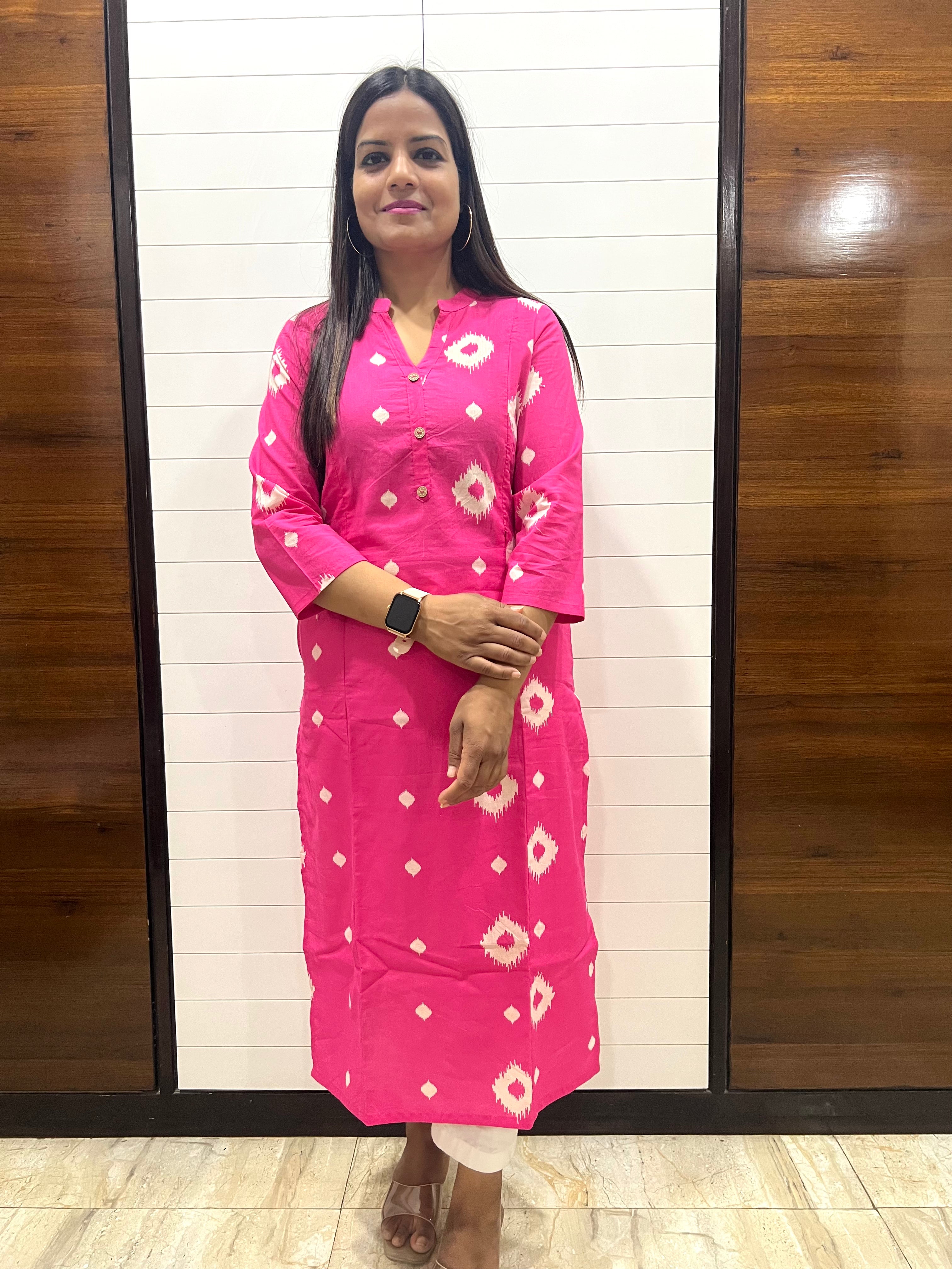 Mumzhug Pink Color Pure Cotton Feeding Kurta with Side Pocket