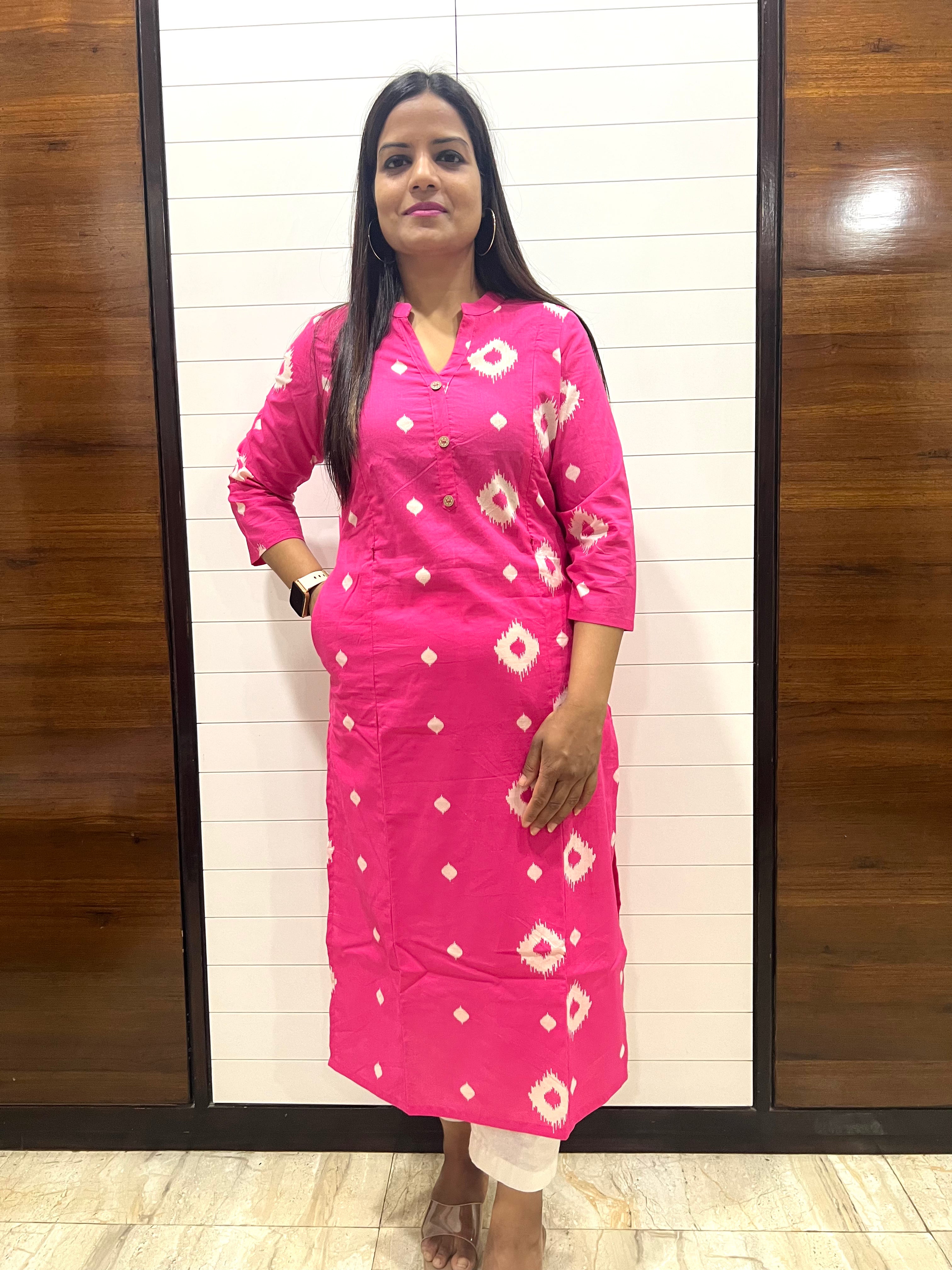 Mumzhug Pink Color Pure Cotton Feeding Kurta with Side Pocket