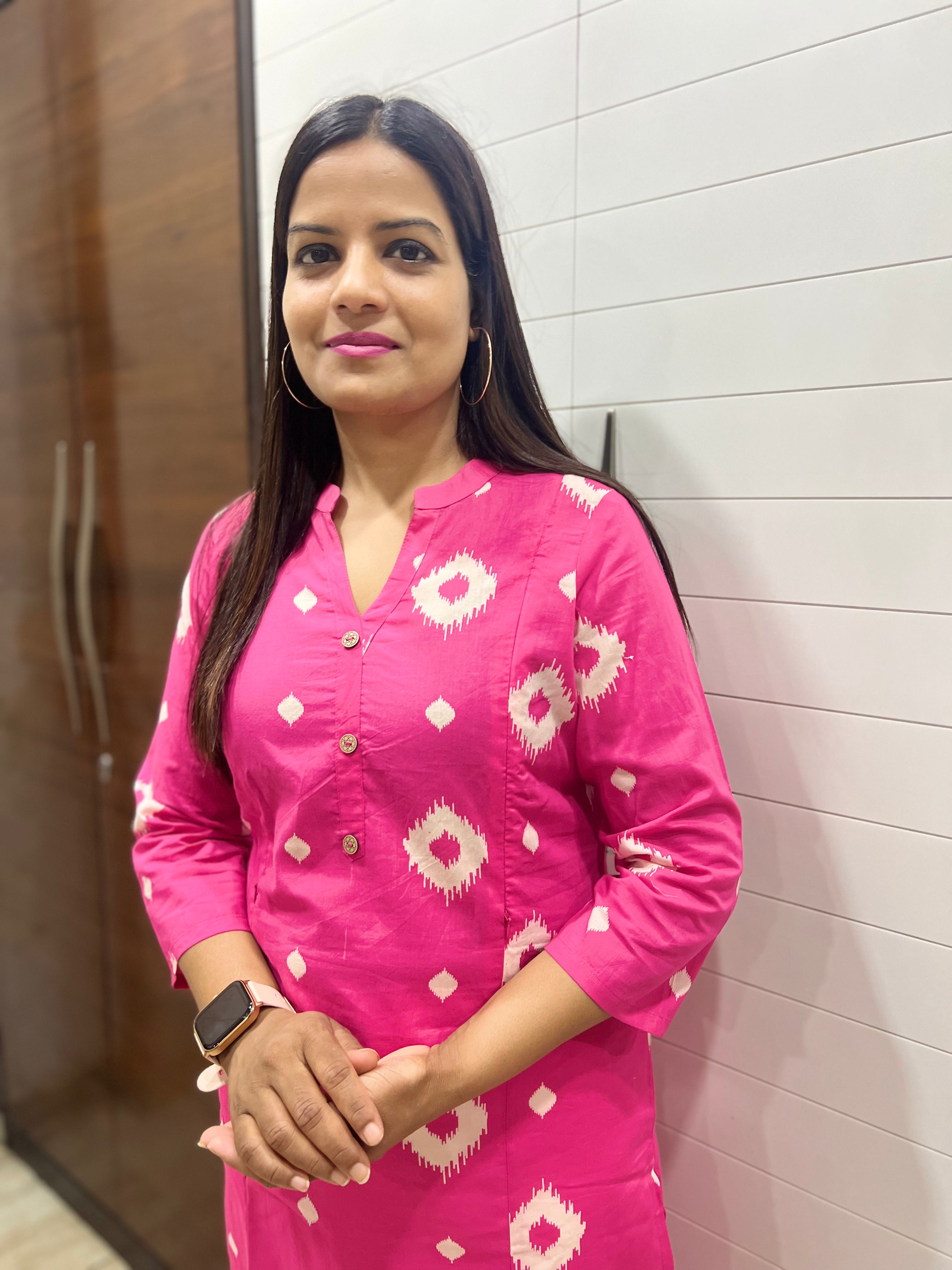 Mumzhug Pink Color Pure Cotton Feeding Kurta with Side Pocket