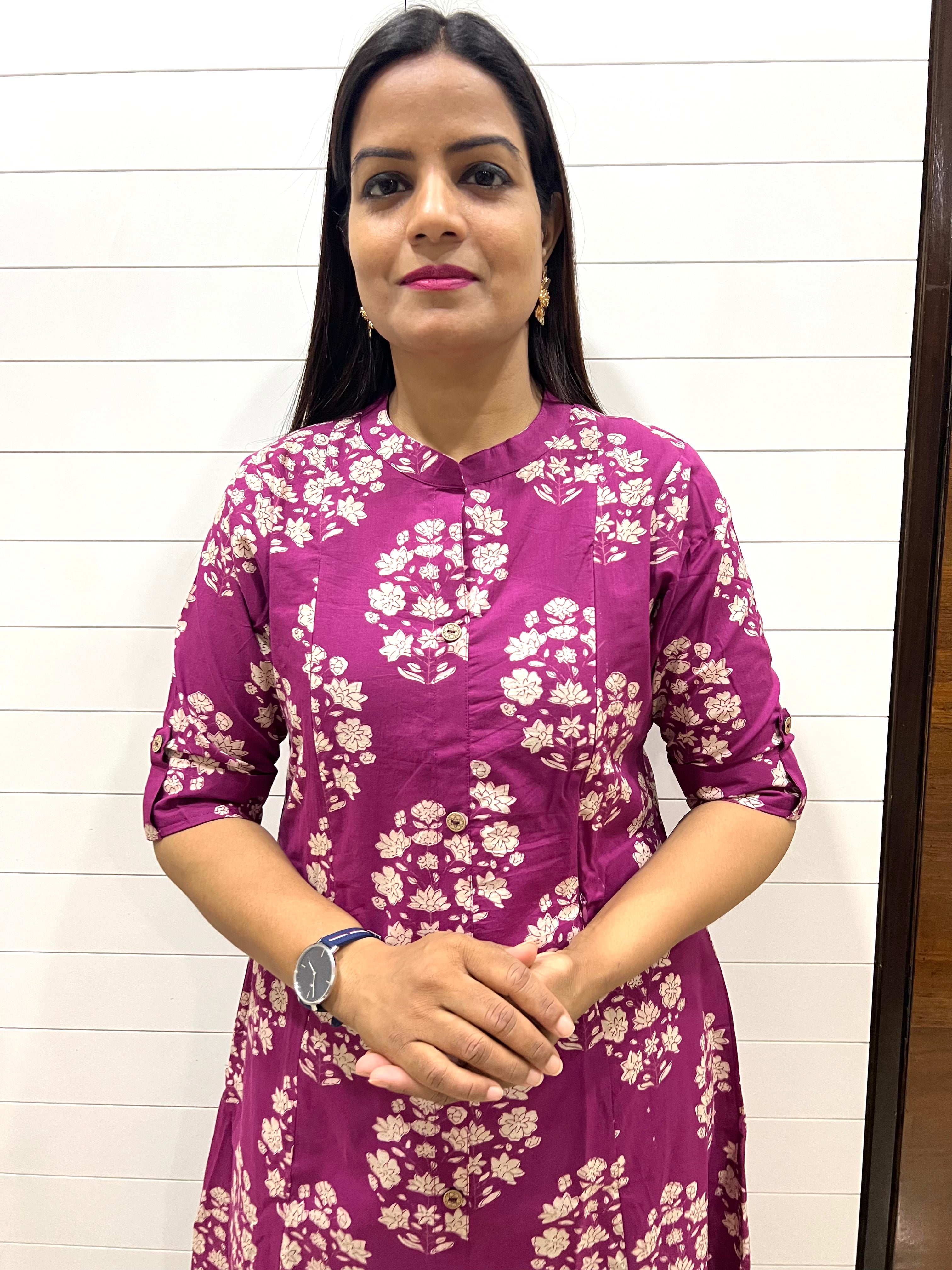 Mumzhug Wine Color Pure Cotton Jaipuri Print Feeding Cord Set with Side Pocket