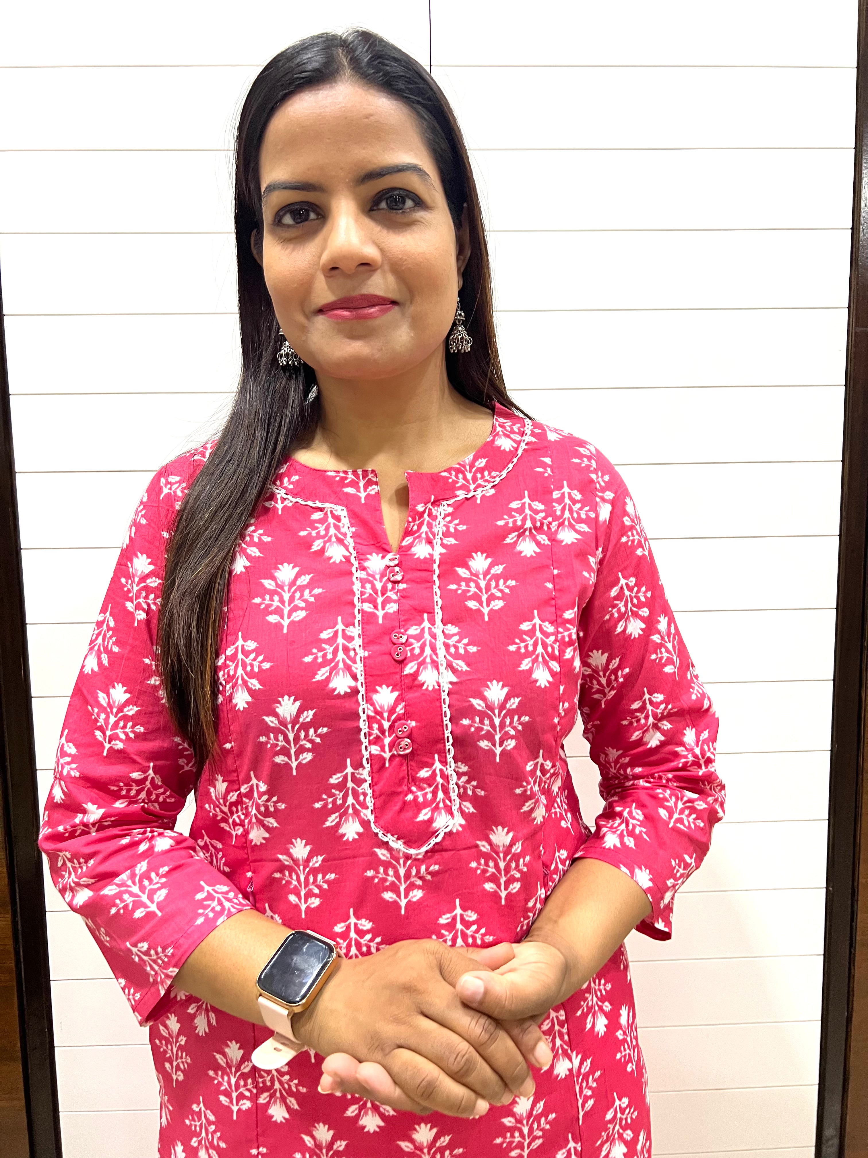 Mumzhug Peach Color Pure Cotton Jaipuri Print Feeding Kurta with Side Pocket