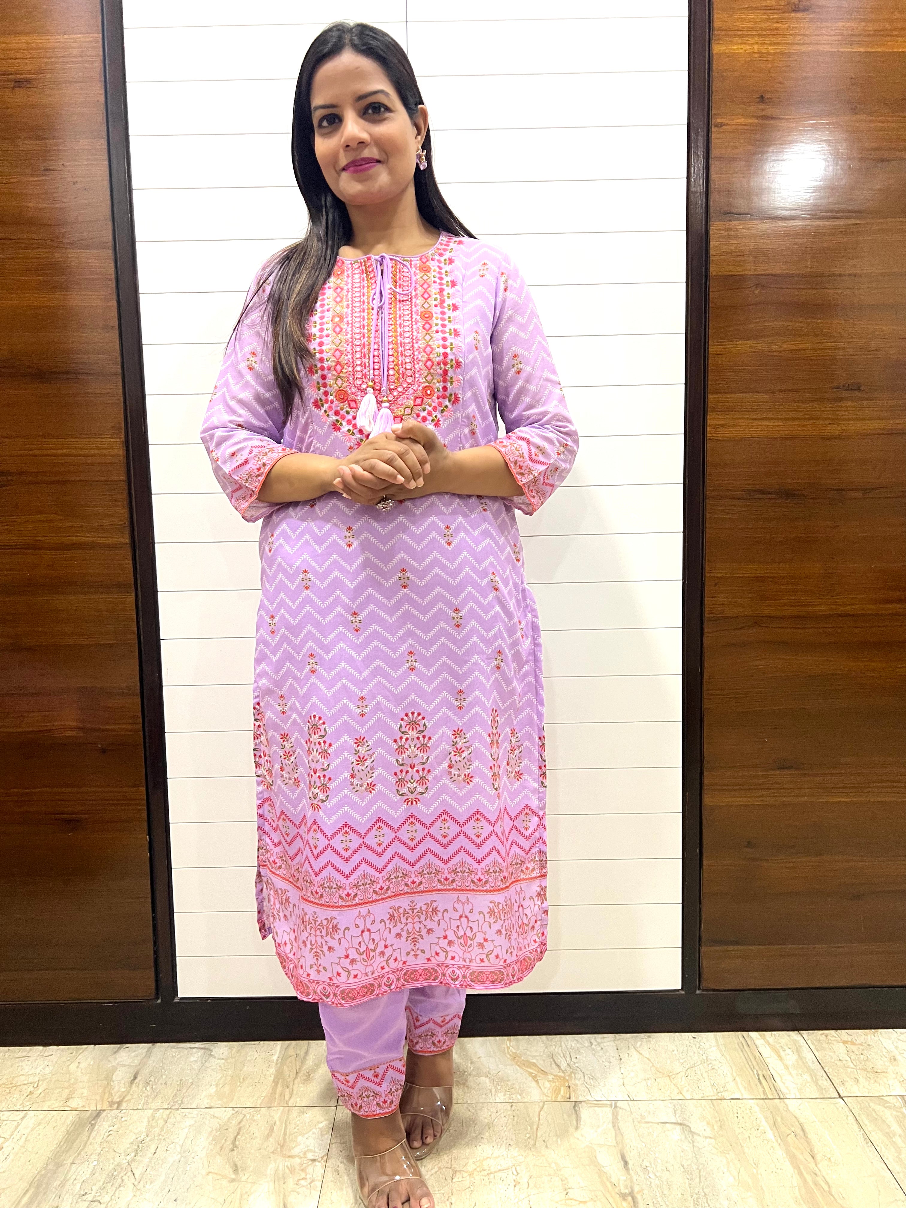 Mumzhug Blend Cotton Detailed Embroidered Kurta Pant and Dupatta Set with Attached Lining