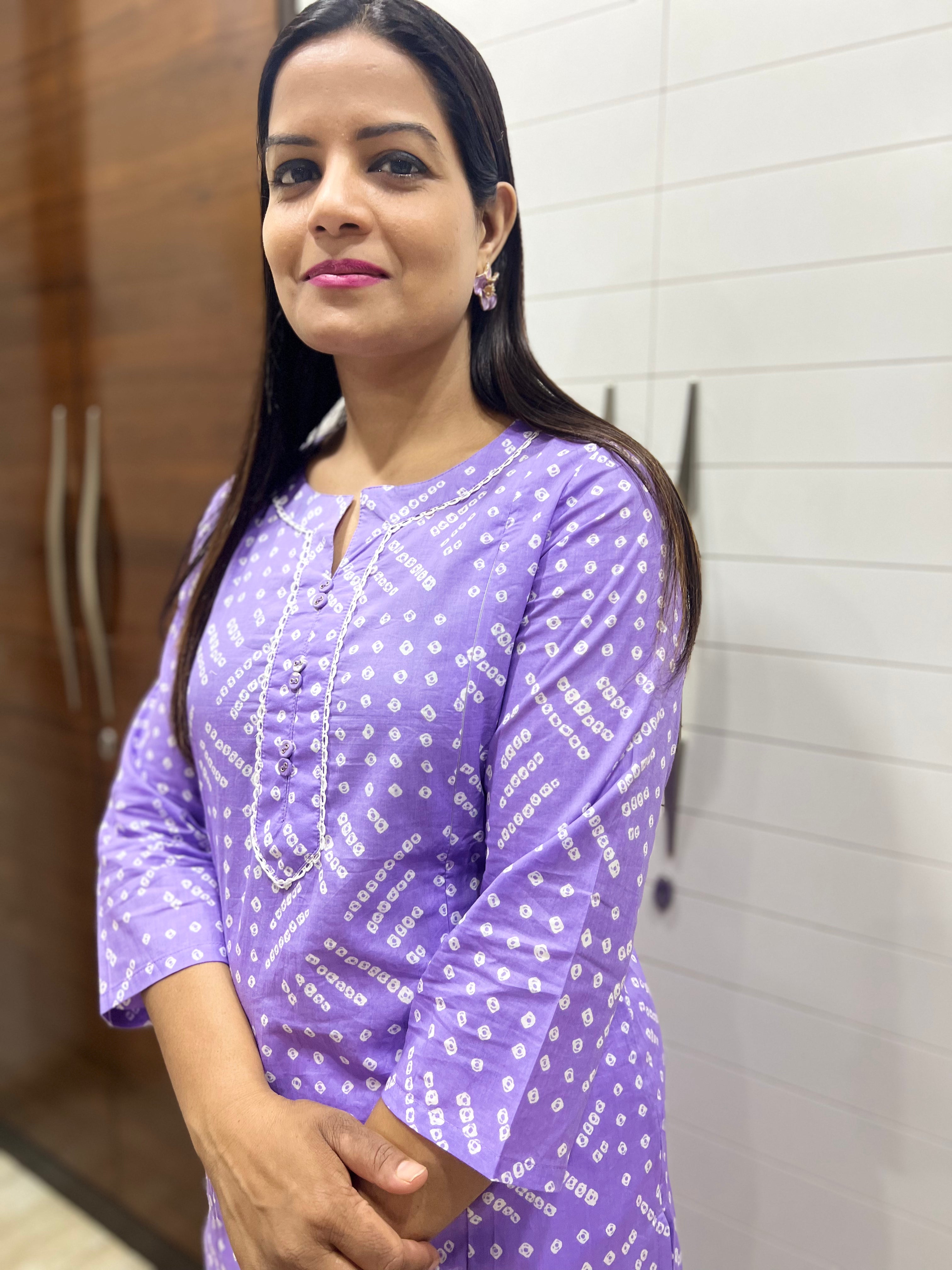Pure Cotton Lavendar Colored Feeding Kurti