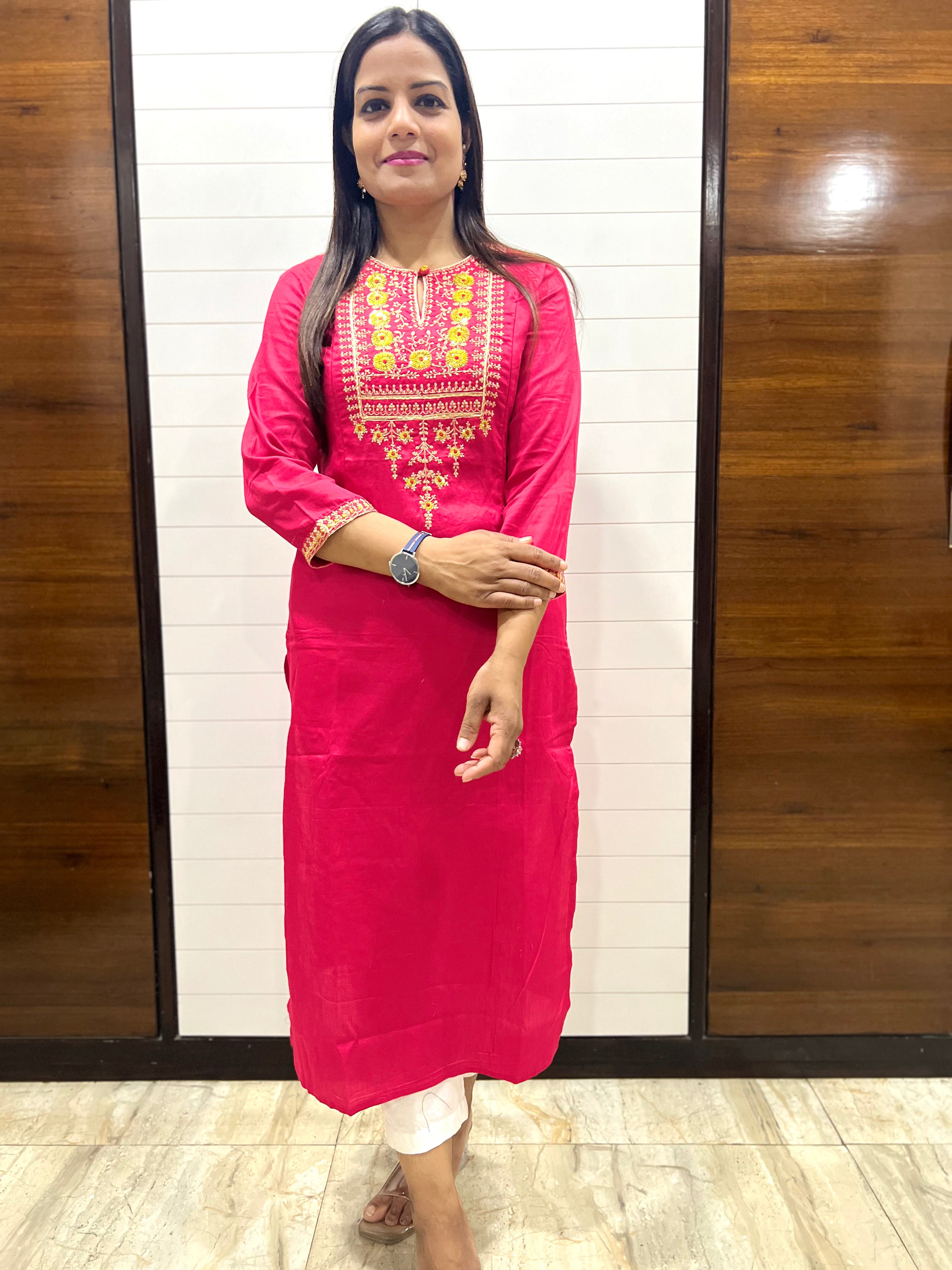 Coral Cotton Silk Feeding Kurta