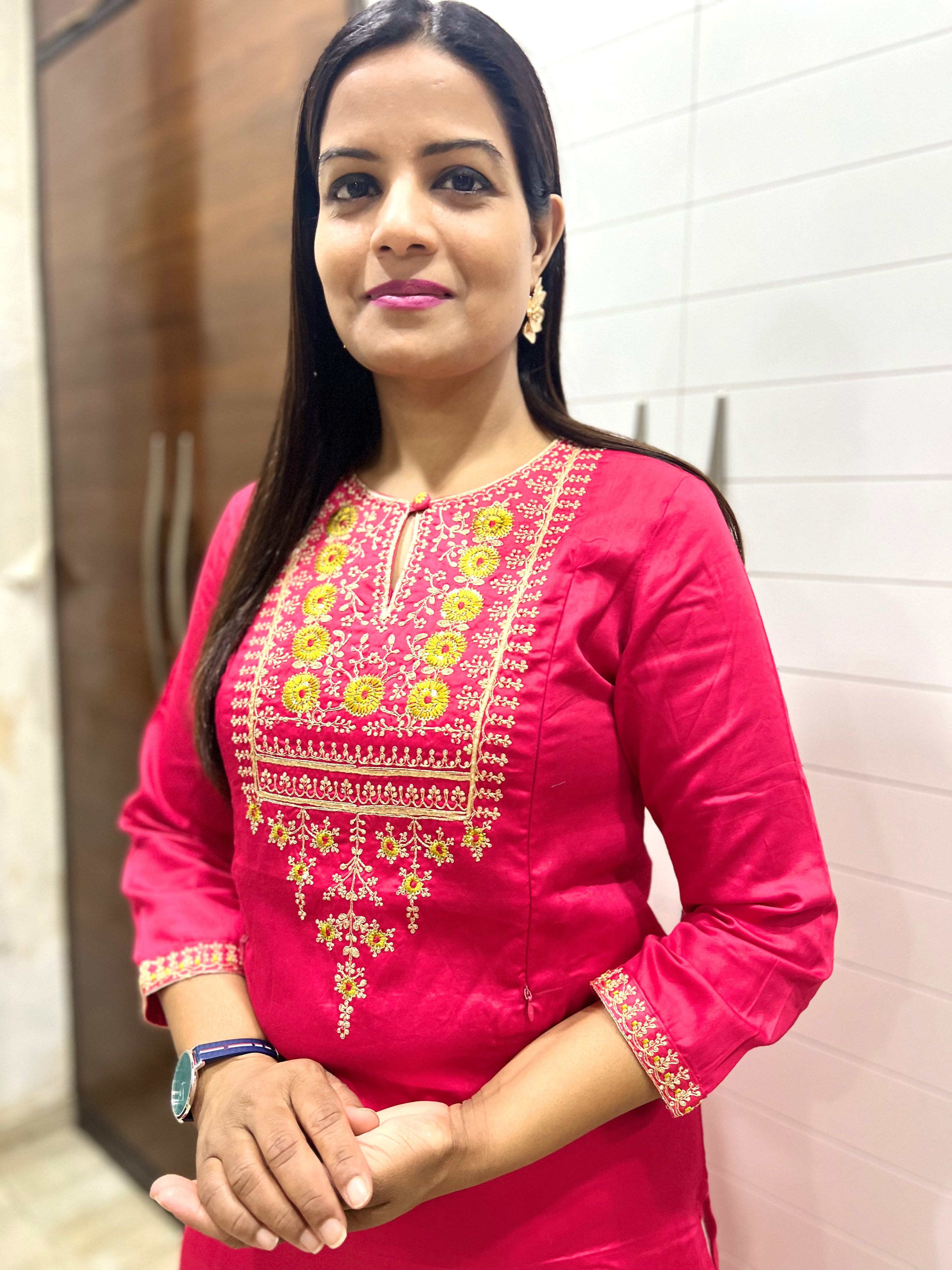 Coral Cotton Silk Feeding Kurta