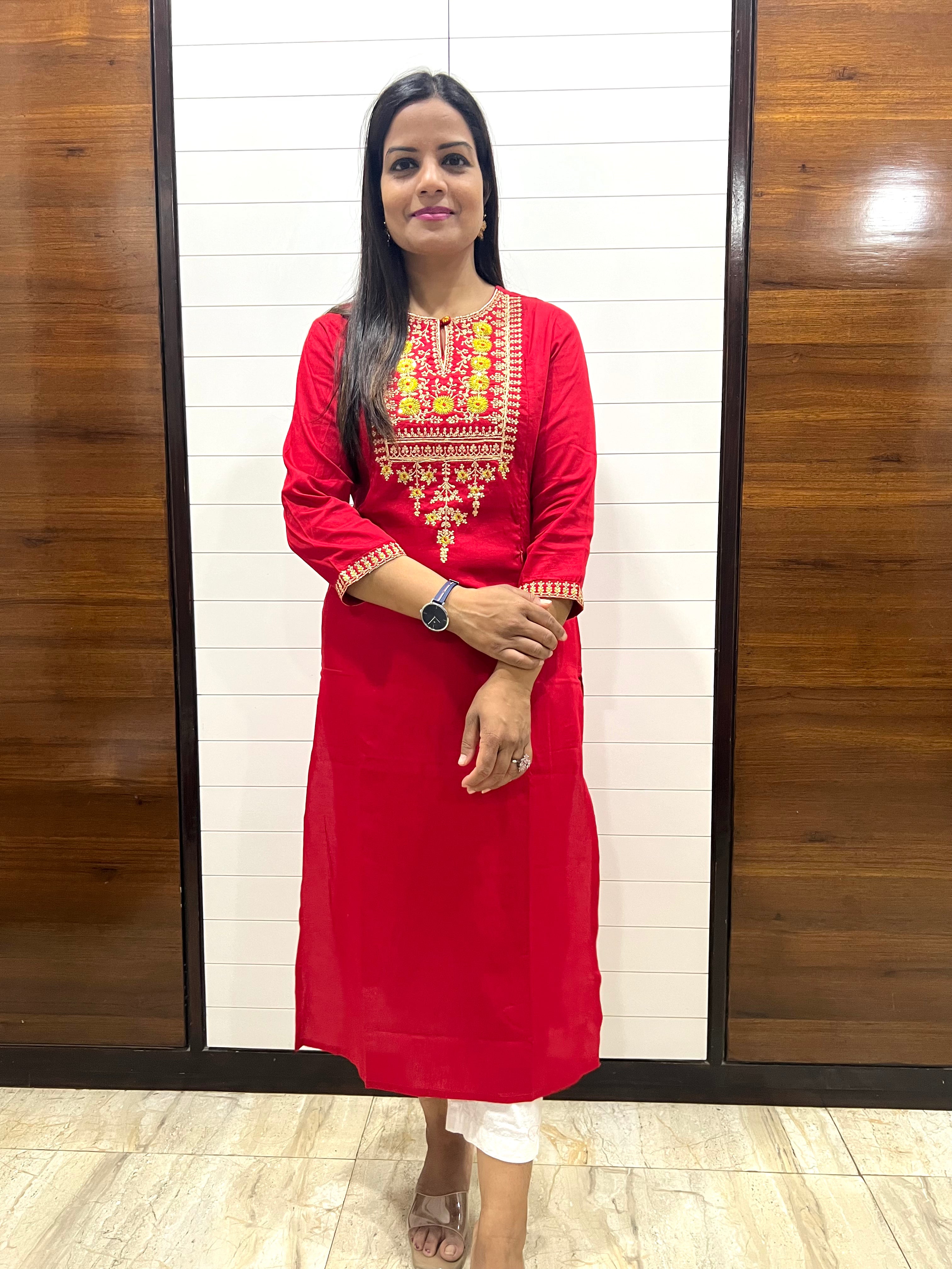 Mumzhug Cotton Silk Embroidered Feeding Kurta