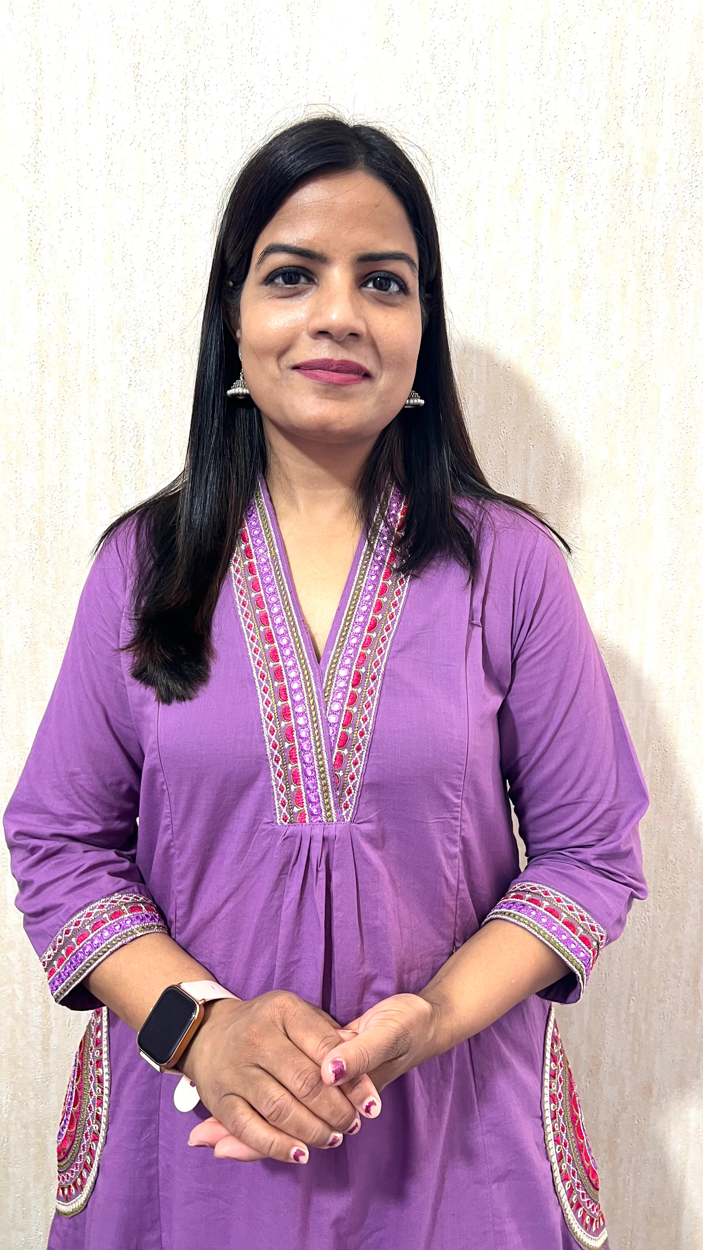 Mumzhug Lavender Pure Cotton Embroidered Feeding & Maternity Kurta Pant with Dupatta Set