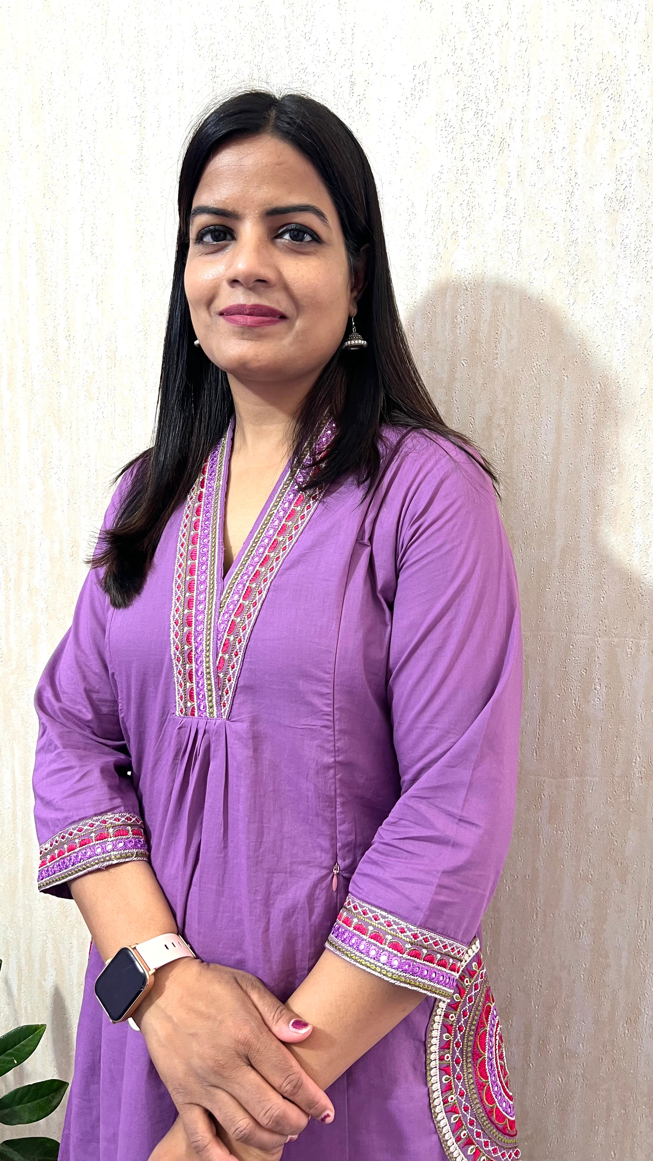 Mumzhug Lavender Pure Cotton Embroidered Feeding & Maternity Kurta Pant with Dupatta Set