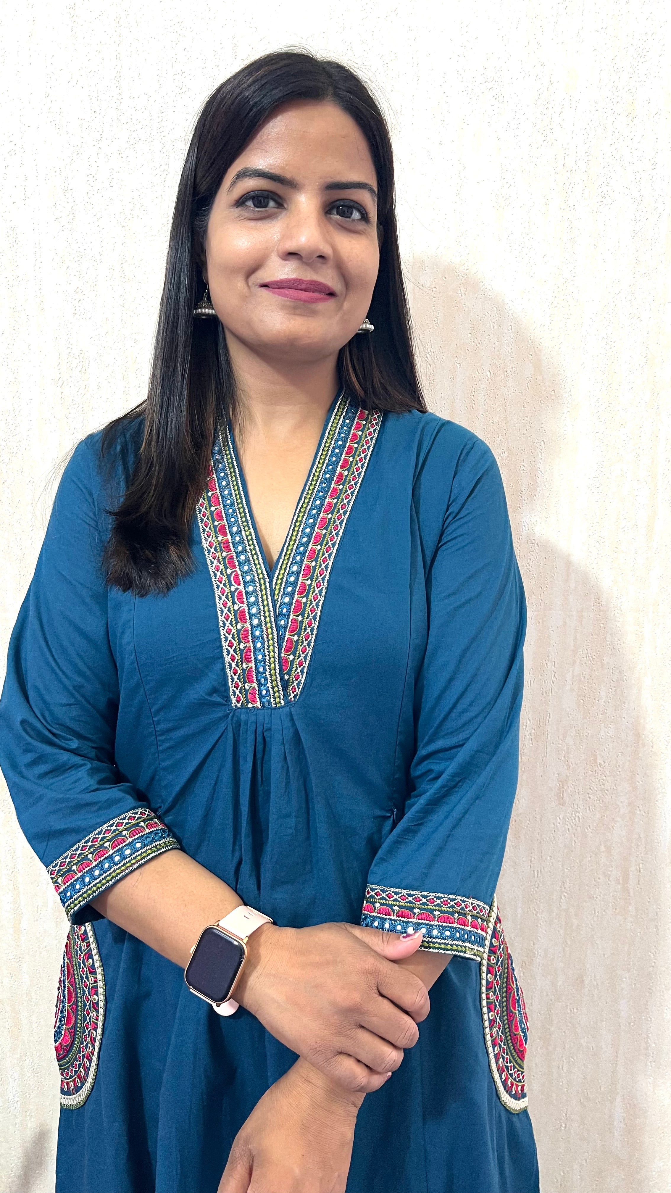 Mumzhug Blue Pure Cotton Embroidered Feeding & Maternity Kurta Pant with Dupatta Set
