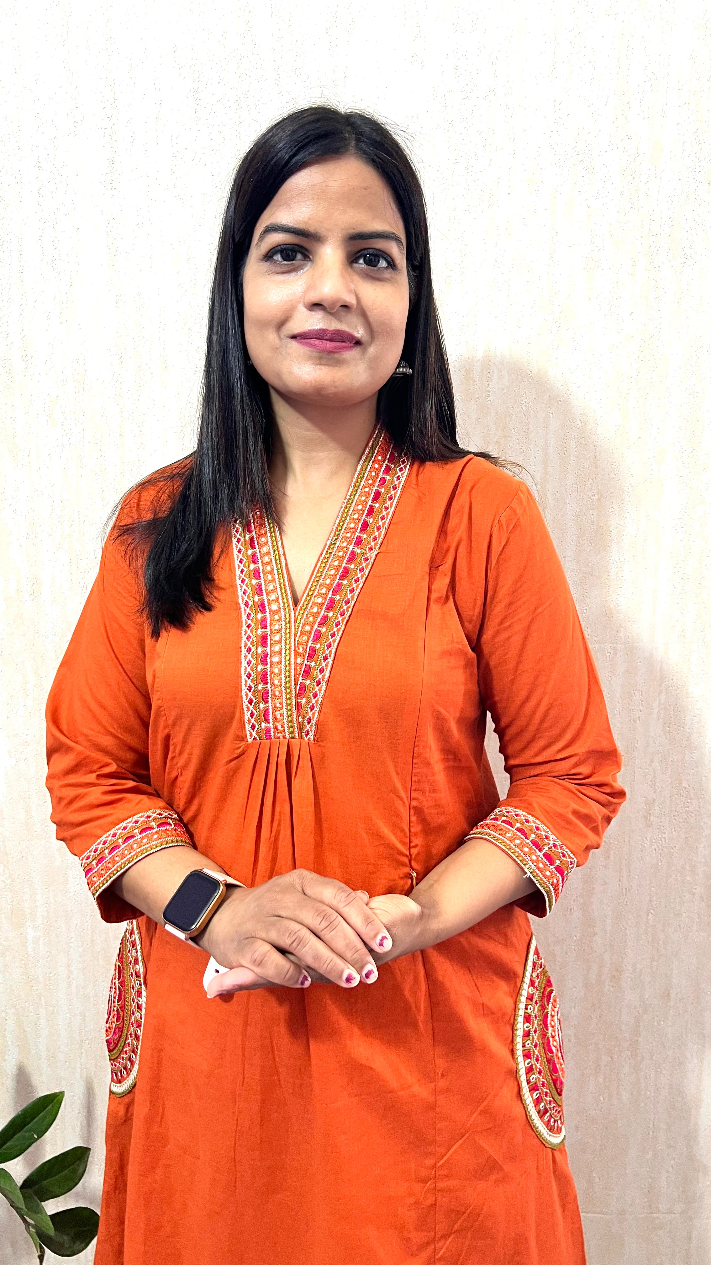 Mumzhug Rust Orange Pure Cotton Embroidered Feeding & Maternity Kurta Pant with Dupatta Set