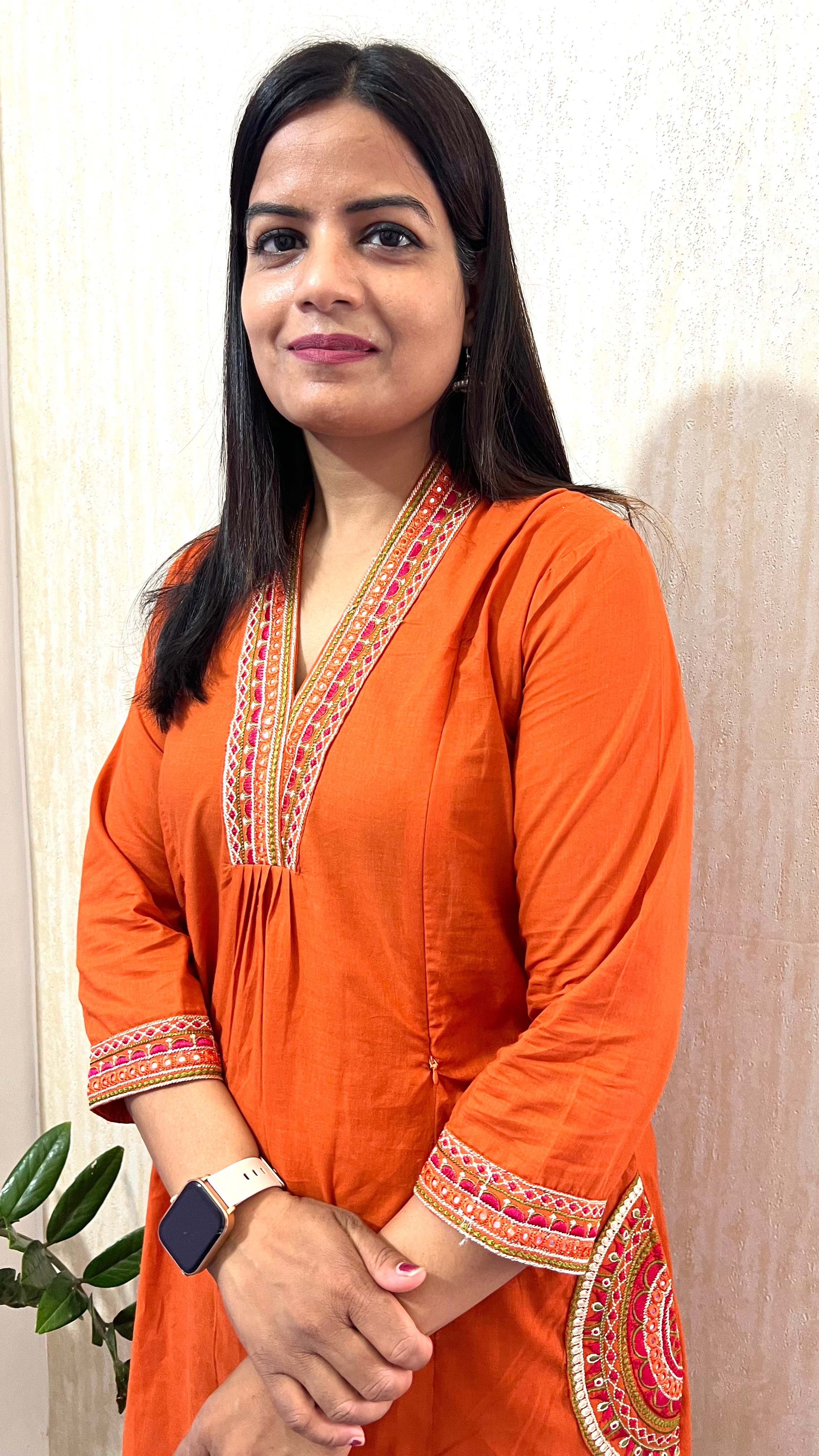 Mumzhug Rust Orange Pure Cotton Embroidered Feeding & Maternity Kurta Pant with Dupatta Set