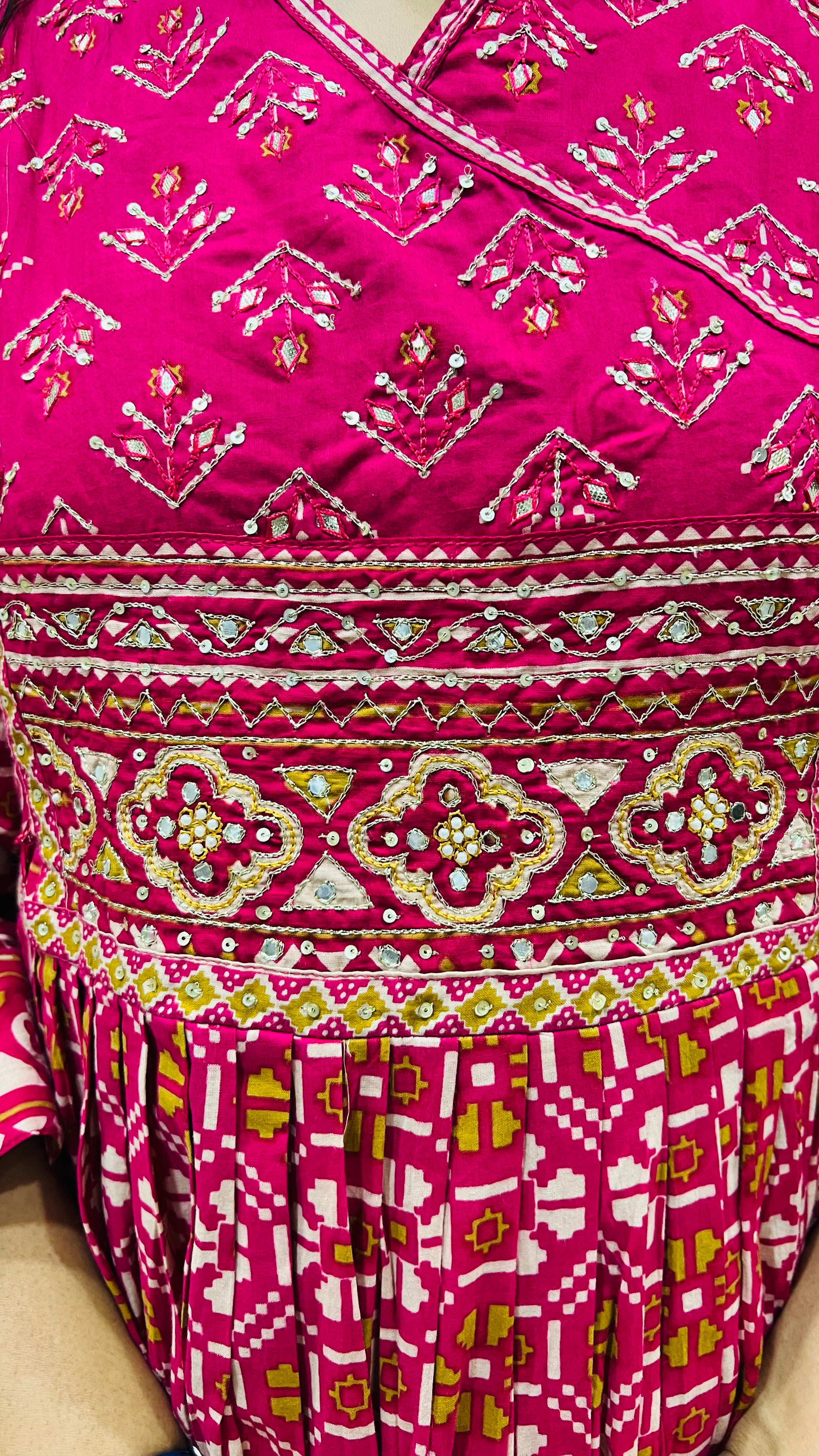 Mumzhug Rani Blossom Fuchsia Pure Cotton Jaipuri Print Embroidered Feeding & Maternity Anarkali Set