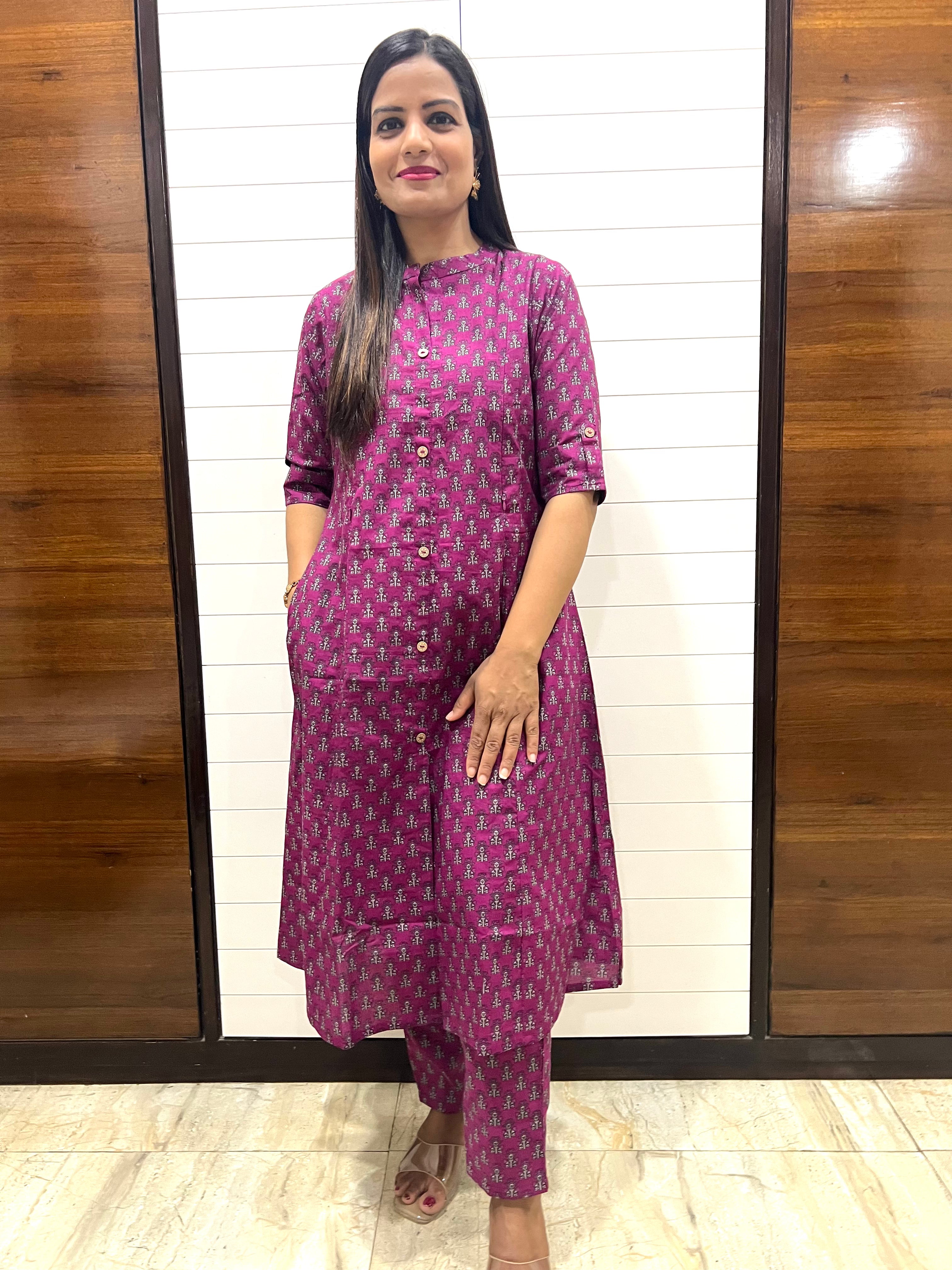 Mumzhug Wine Colored Pure Cotton Printed Feeding Coord Set