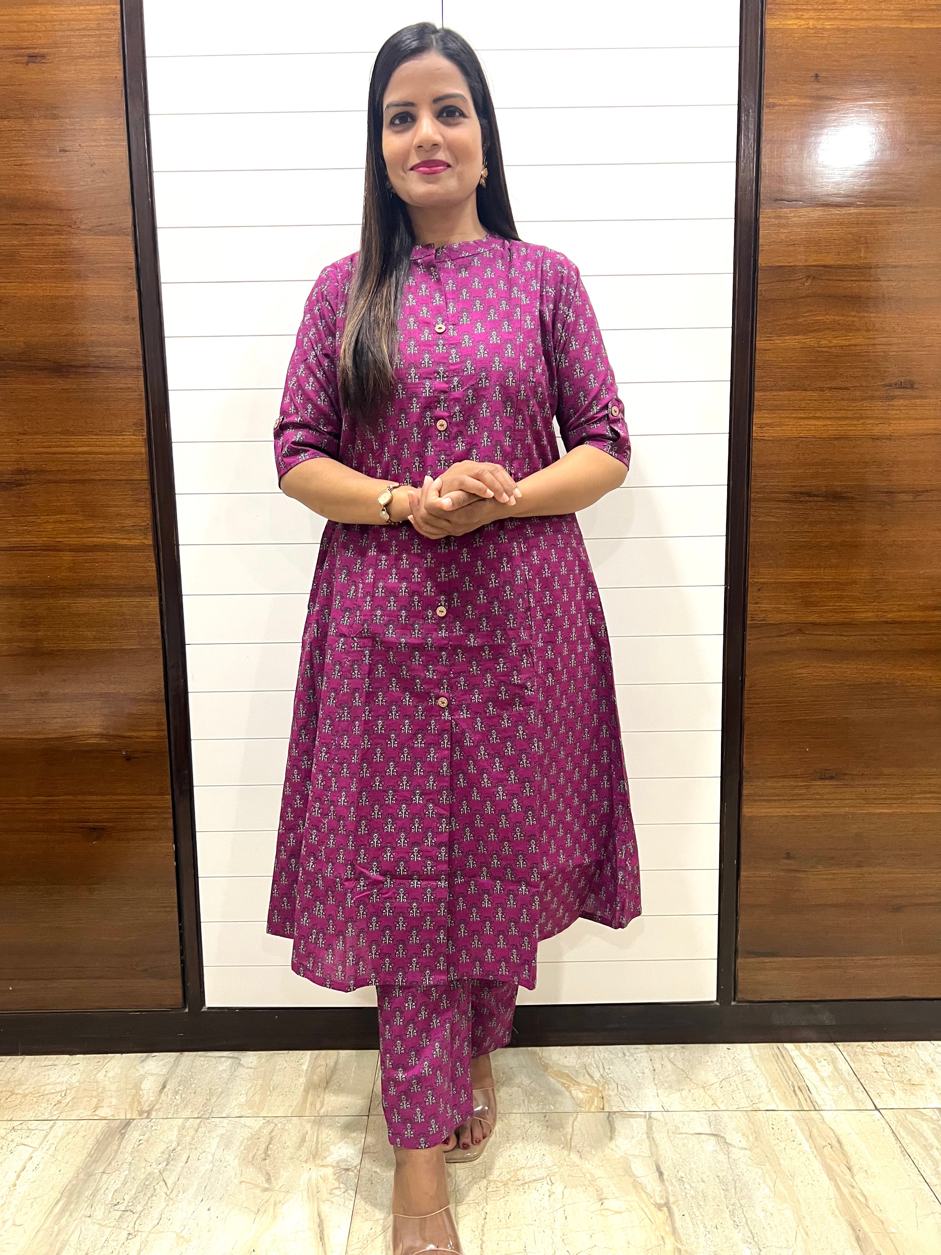 Mumzhug Wine Colored Pure Cotton Printed Feeding Coord Set