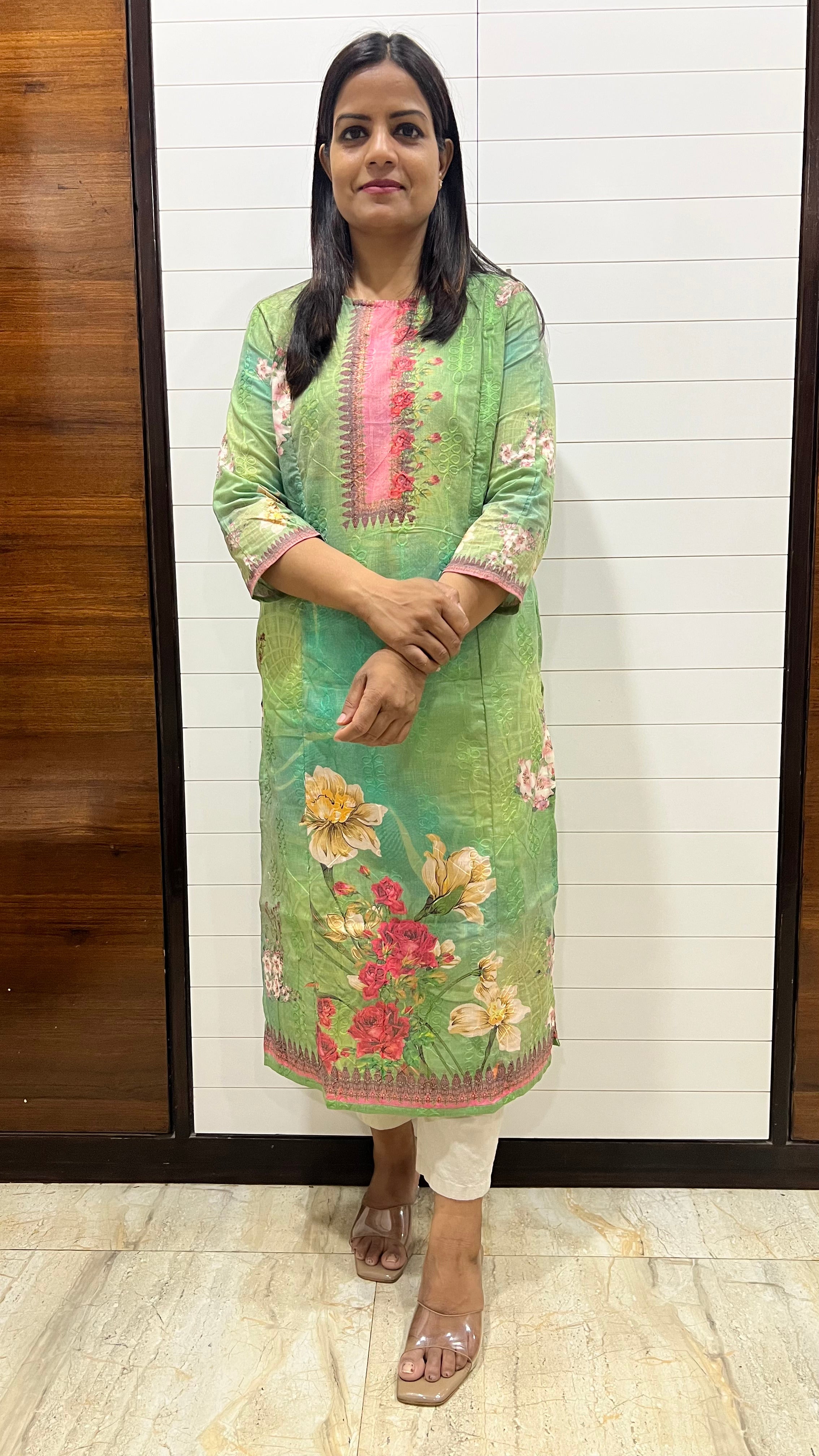 Mumzhug Blend Cotton Pista Green Digital Print Feeding Kurta – Floral Nursing Kurti with Hidden Zippers