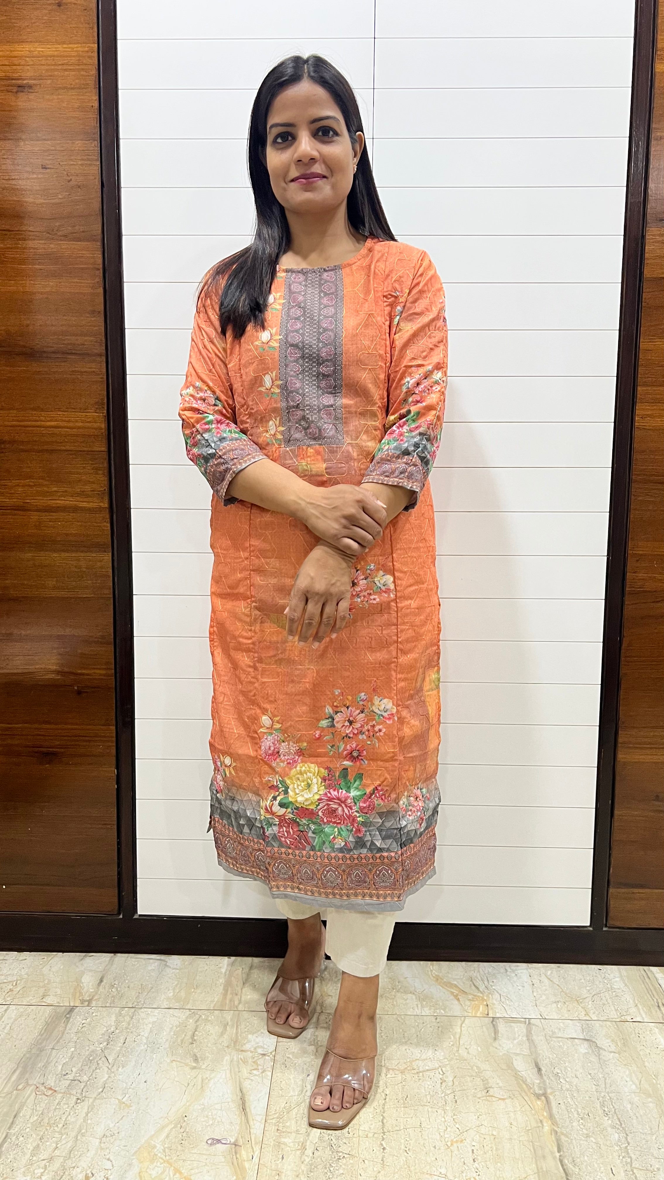 MUMZHUG Orange Blend Cotton Digital Print Feeding Kurta | Maternity & Nursing Wear for Women