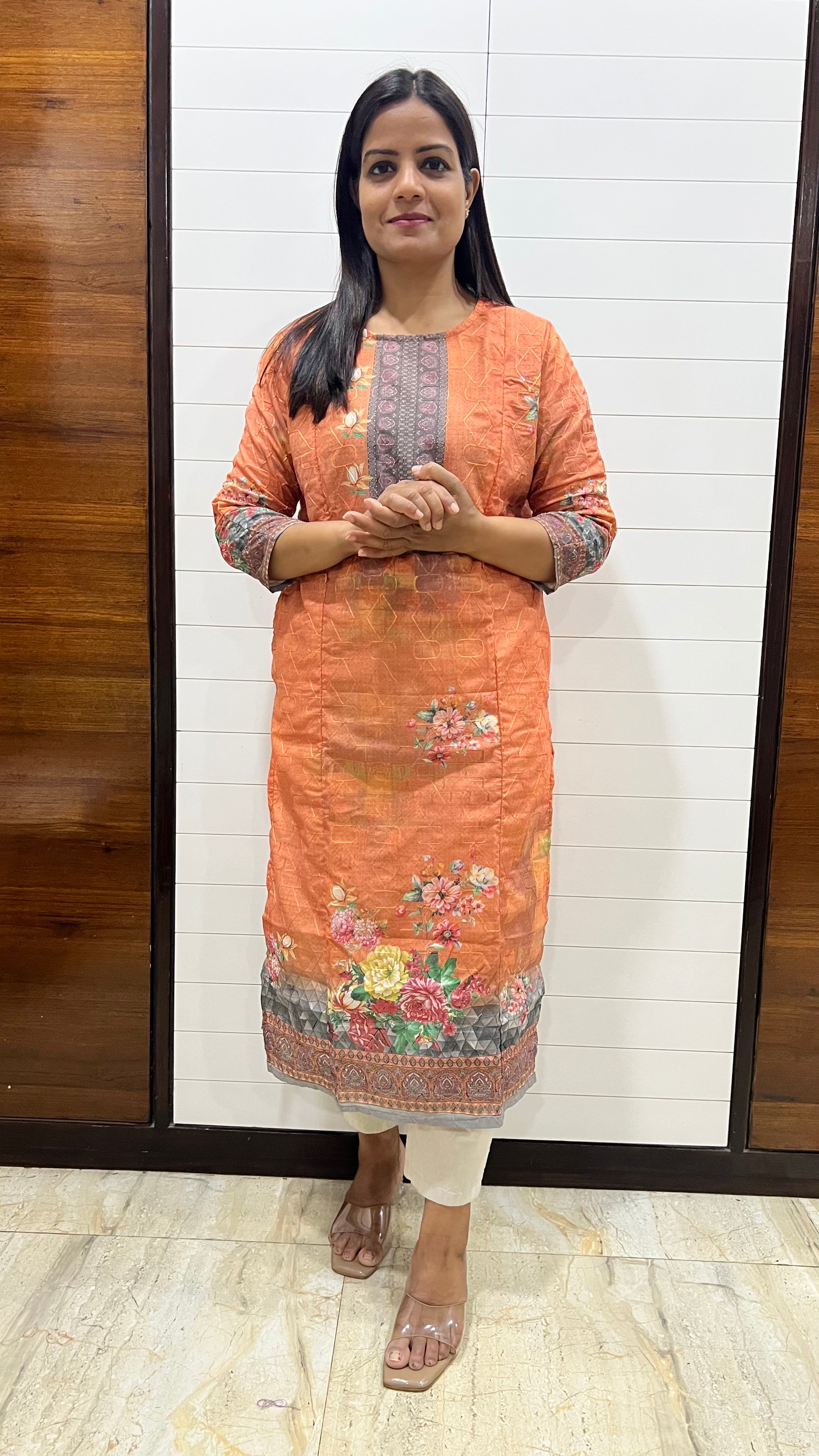 MUMZHUG Orange Blend Cotton Digital Print Feeding Kurta | Maternity & Nursing Wear for Women