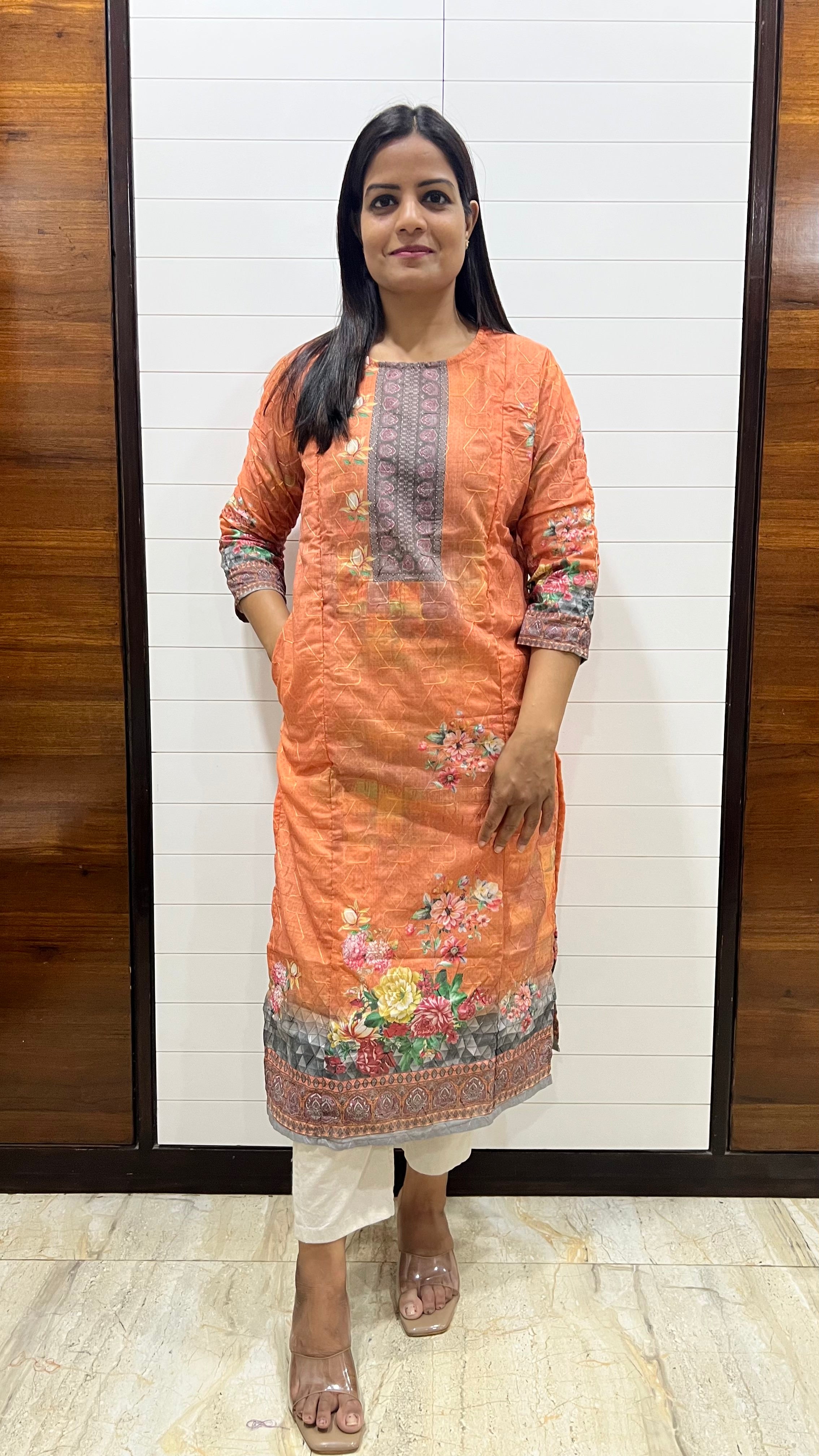 MUMZHUG Orange Blend Cotton Digital Print Feeding Kurta | Maternity & Nursing Wear for Women