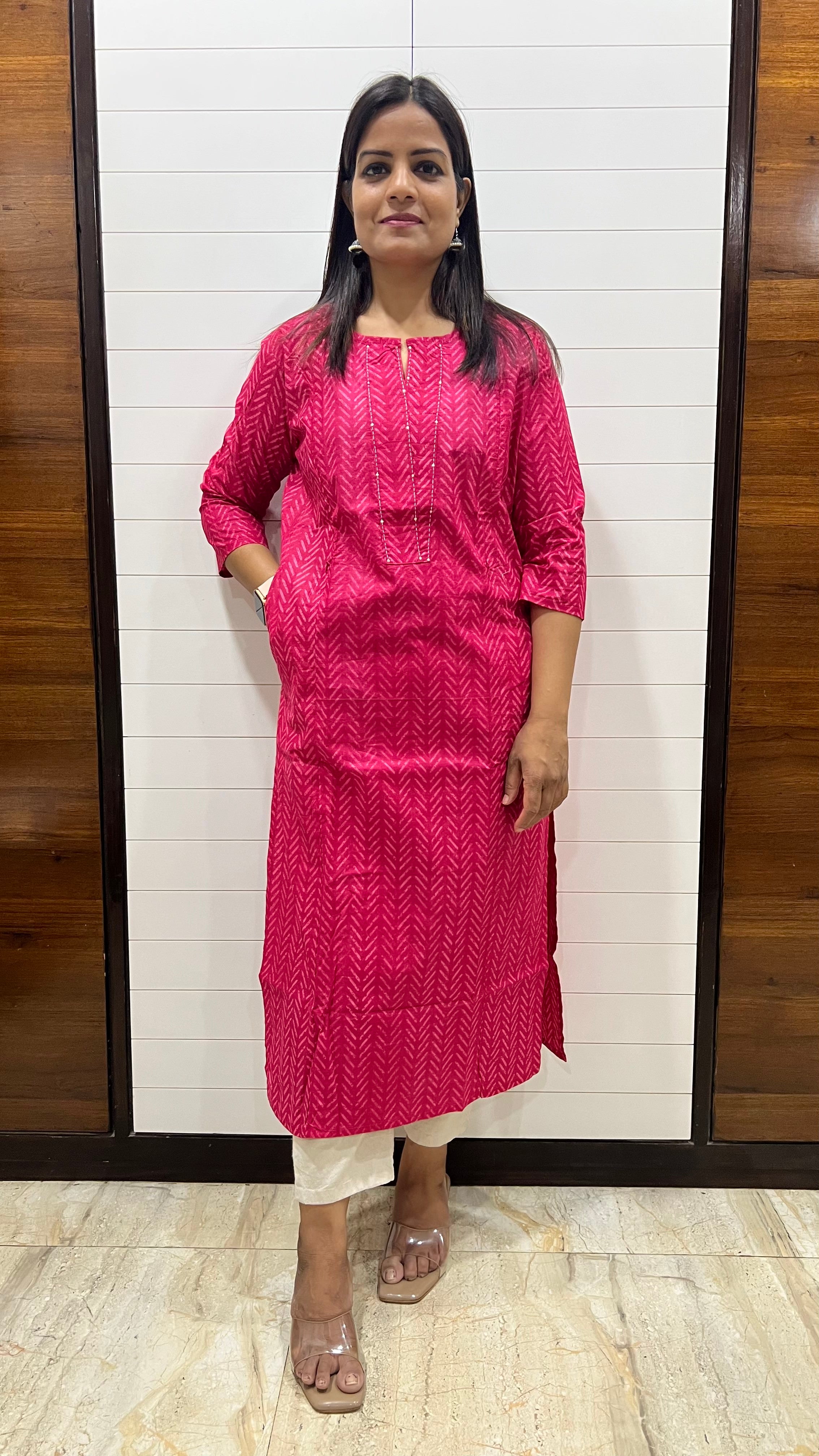 MUMZHUG Fuchsia Pure Cotton Printed Feeding Kurta | Comfortable Maternity & Nursing Wear for Women