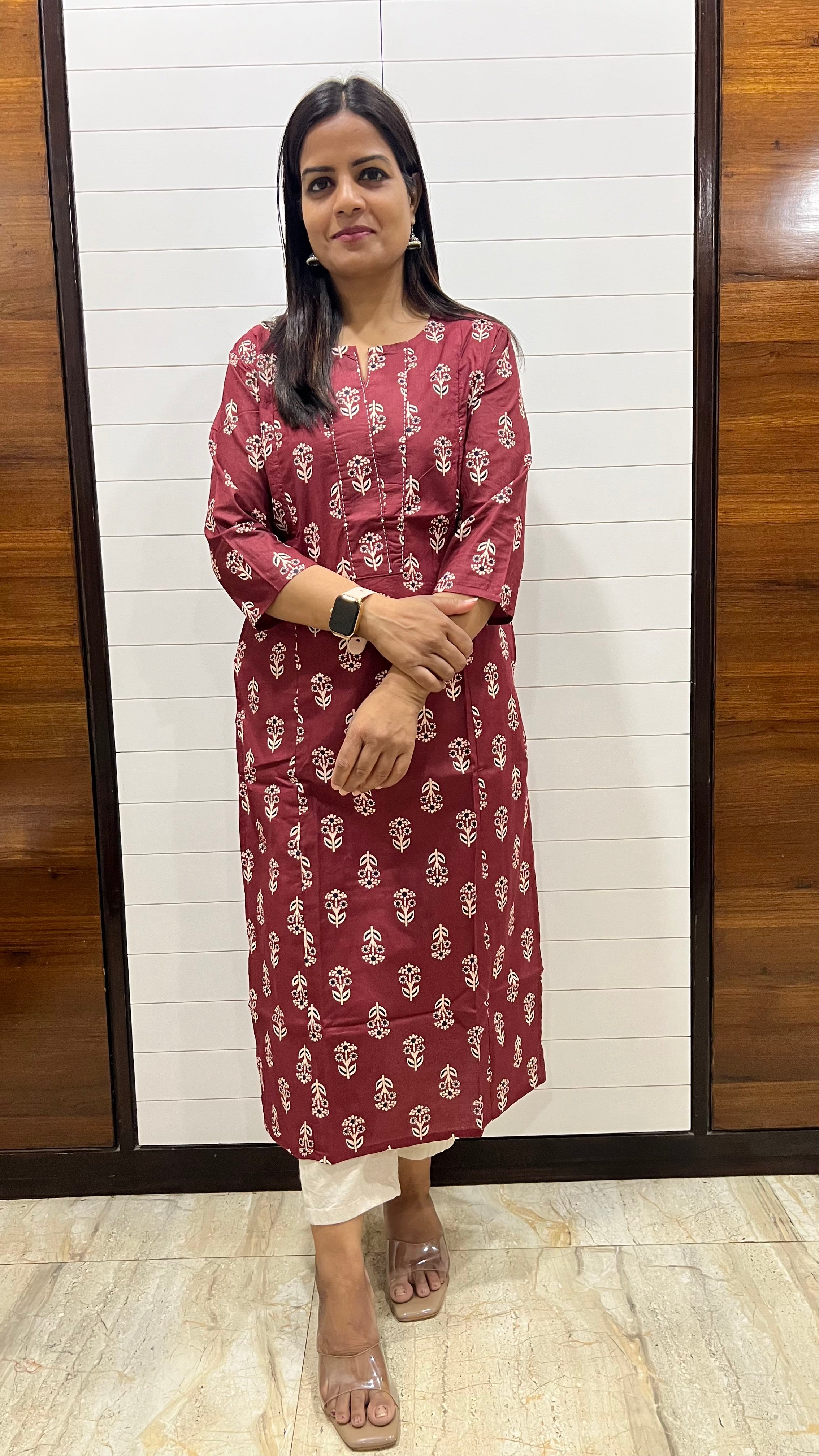MUMZHUG Maroon Pure Cotton Jaipuri Print Feeding Kurta | Hidden Nursing Zippers | Soft Maternity & Nursing Wear