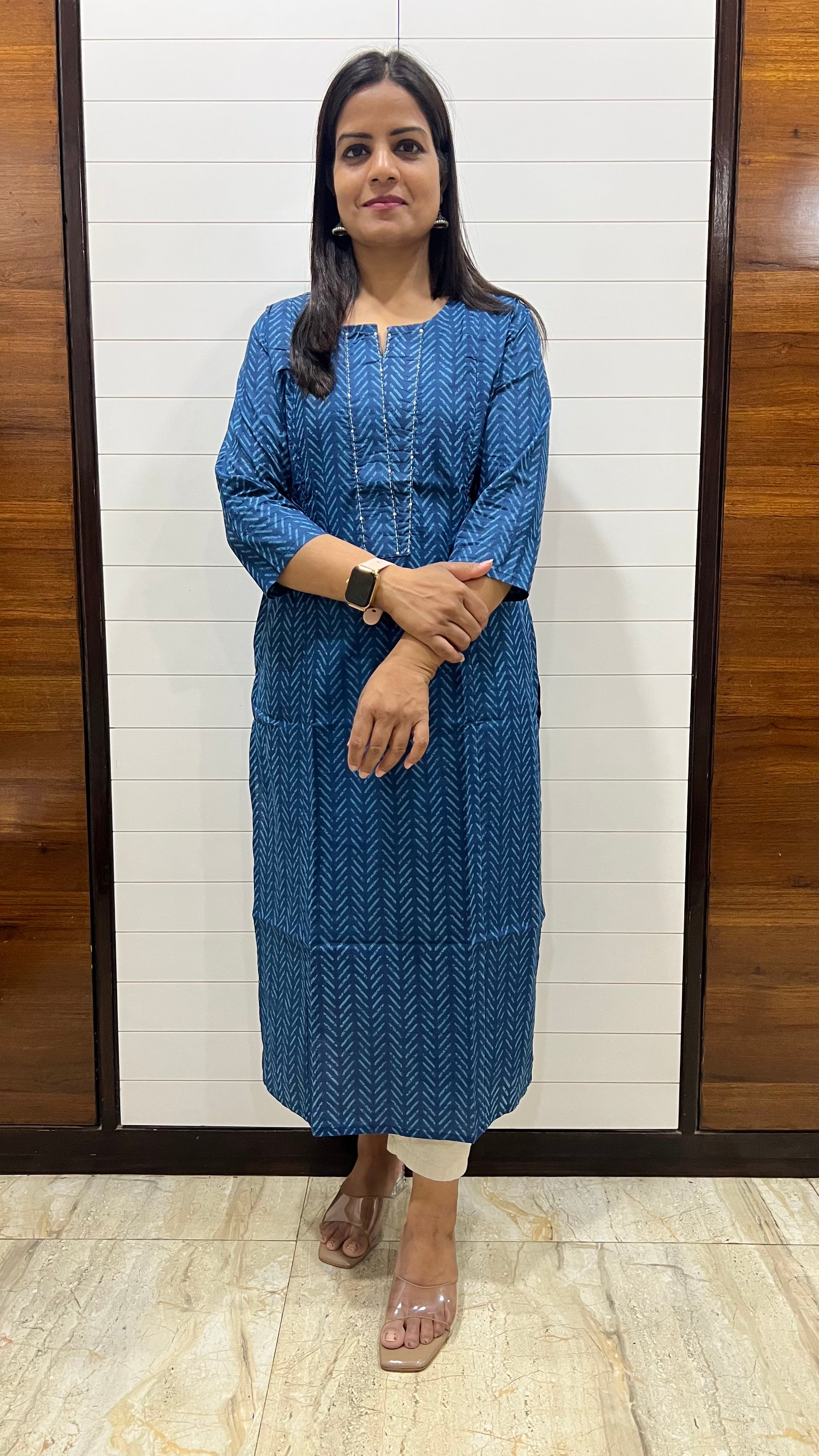 MUMZHUG Blue Pure Cotton Feeding Kurta | Hidden Nursing Zippers | Soft & Breathable Maternity Wear