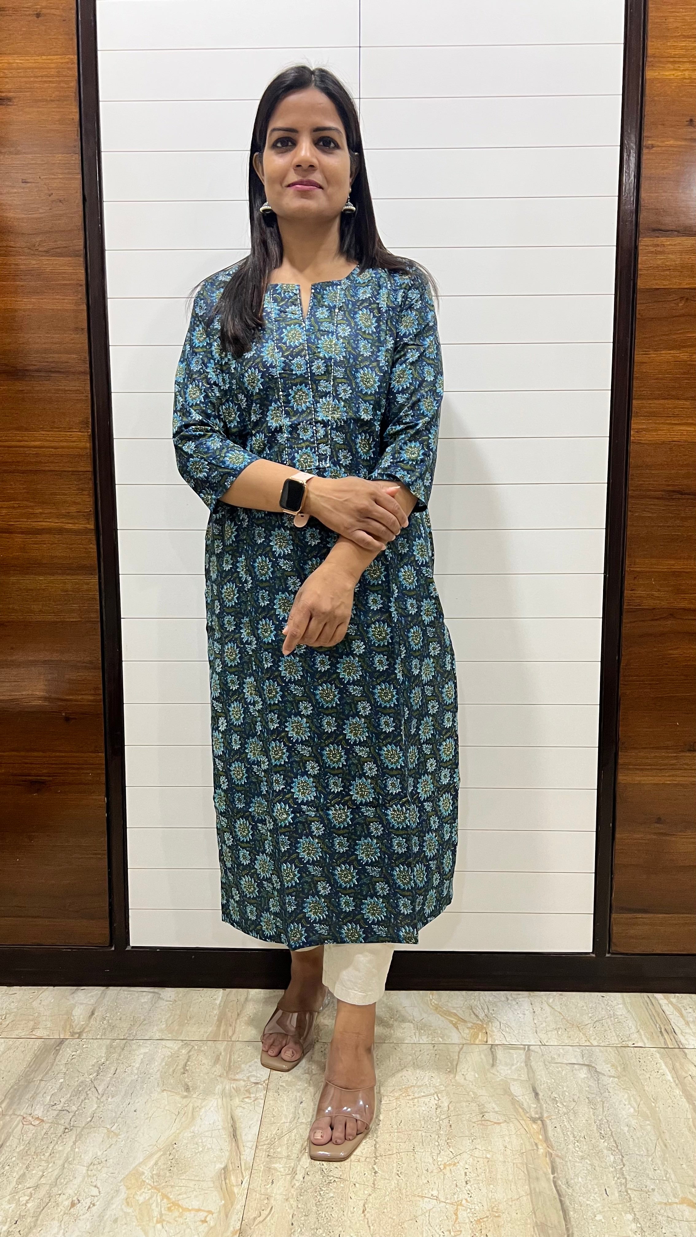 MUMZHUG Teal Blue Pure Cotton Jaipuri Print Feeding Kurta | Hidden Nursing Zippers | Soft Maternity & Nursing Wear