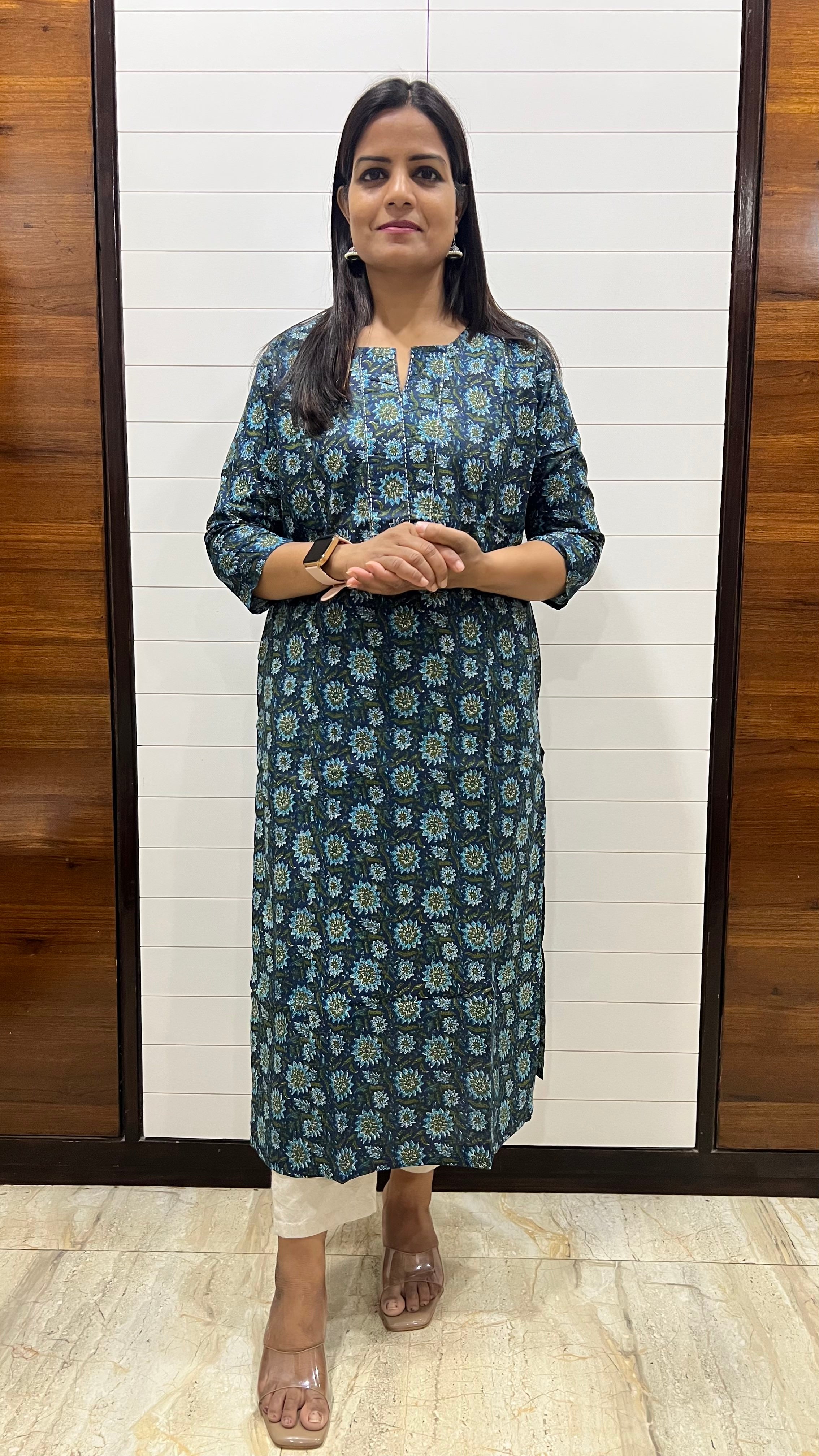 MUMZHUG Teal Blue Pure Cotton Jaipuri Print Feeding Kurta | Hidden Nursing Zippers | Soft Maternity & Nursing Wear