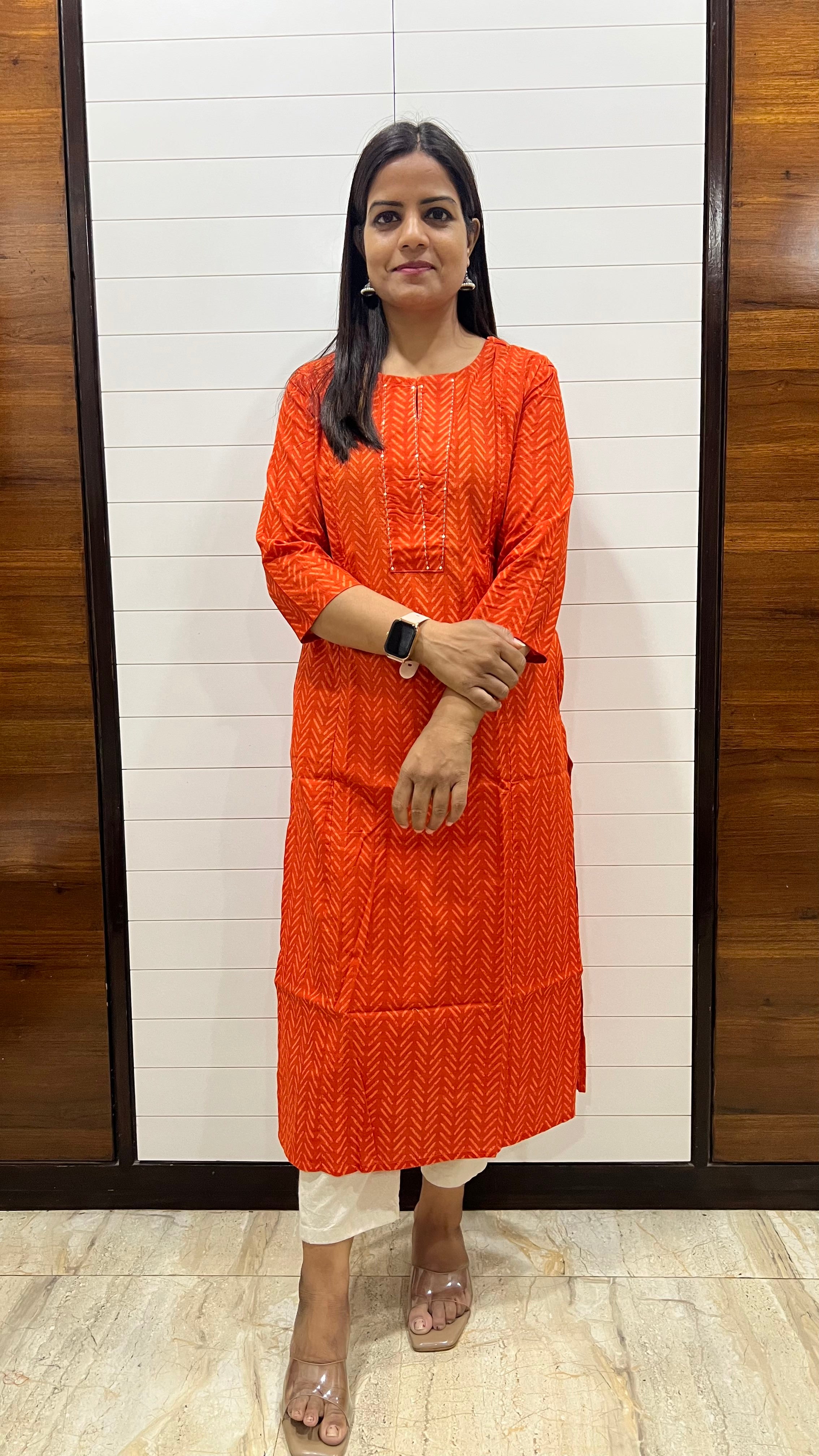 MUMZHUG Rust Orange Pure Cotton Feeding Kurta | Hidden Nursing Zippers | Comfortable Maternity Wear