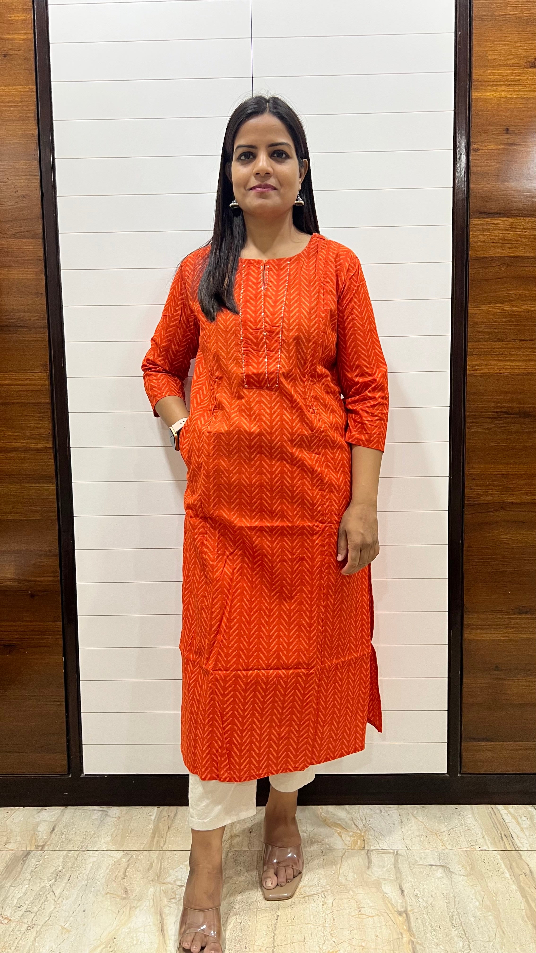 MUMZHUG Rust Orange Pure Cotton Feeding Kurta | Hidden Nursing Zippers | Comfortable Maternity Wear
