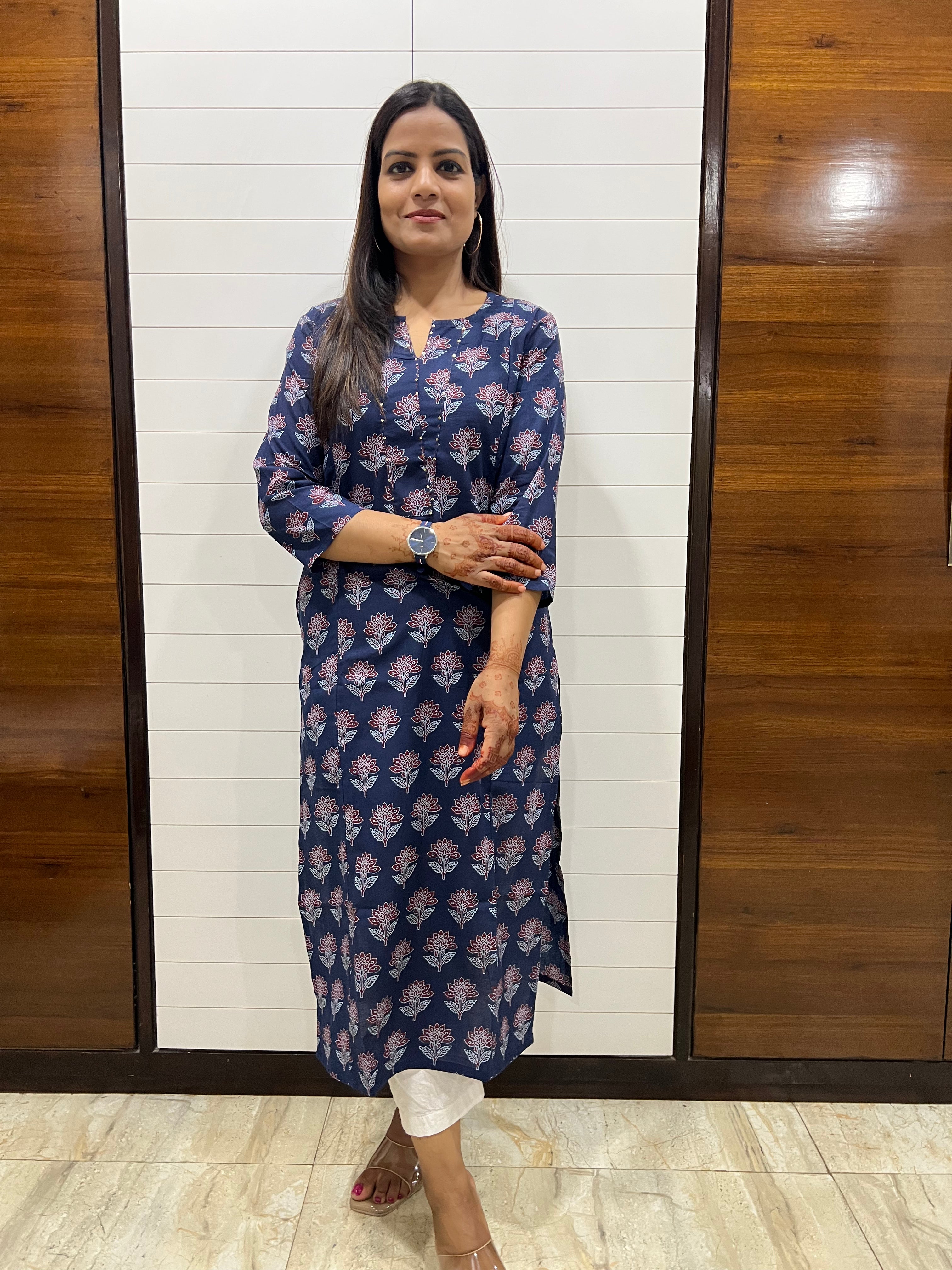 Mumzhug Blue Pure Cotton Jaipuri Print Feeding Kurti