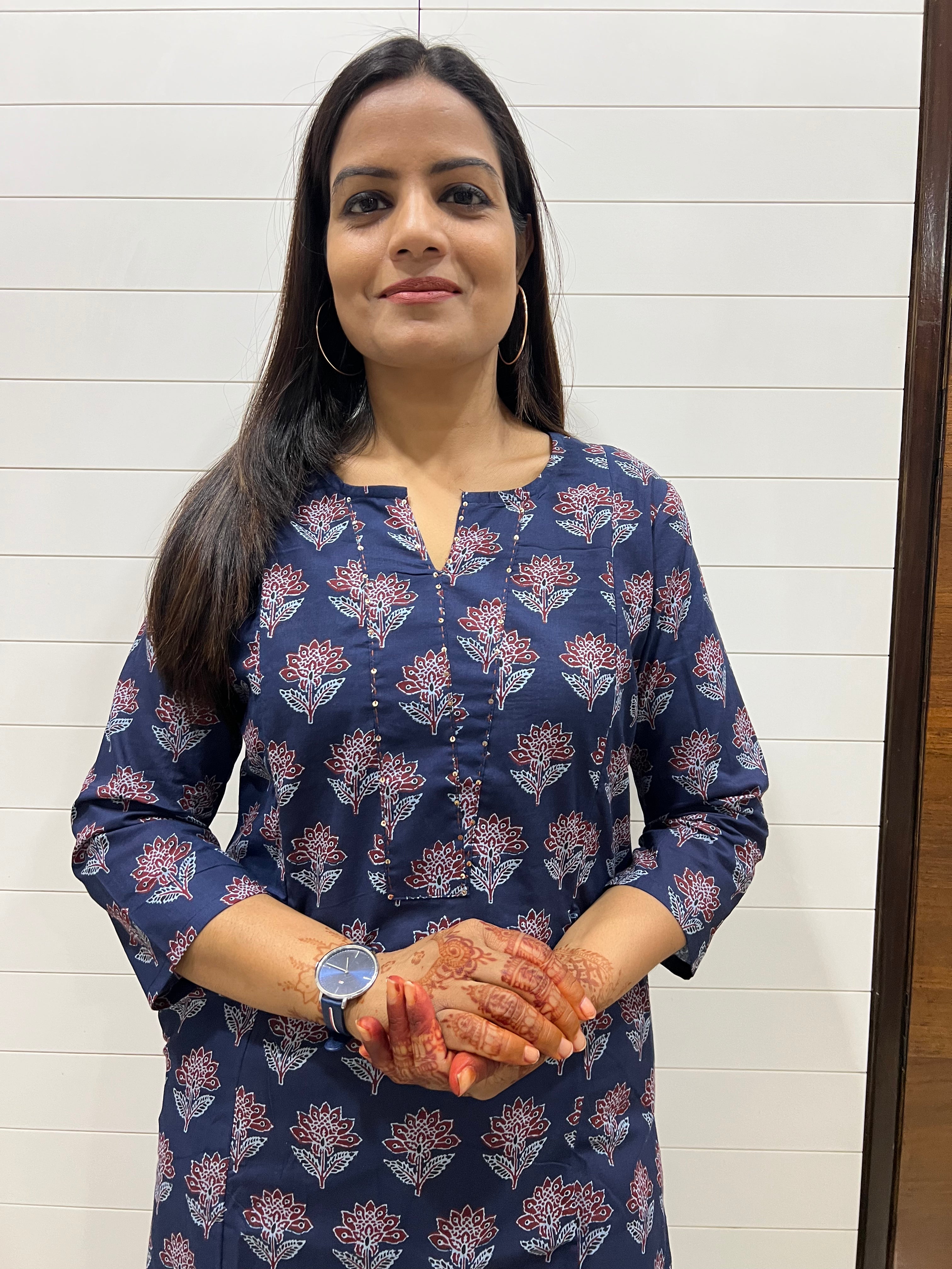 Mumzhug Blue Pure Cotton Jaipuri Print Feeding Kurti