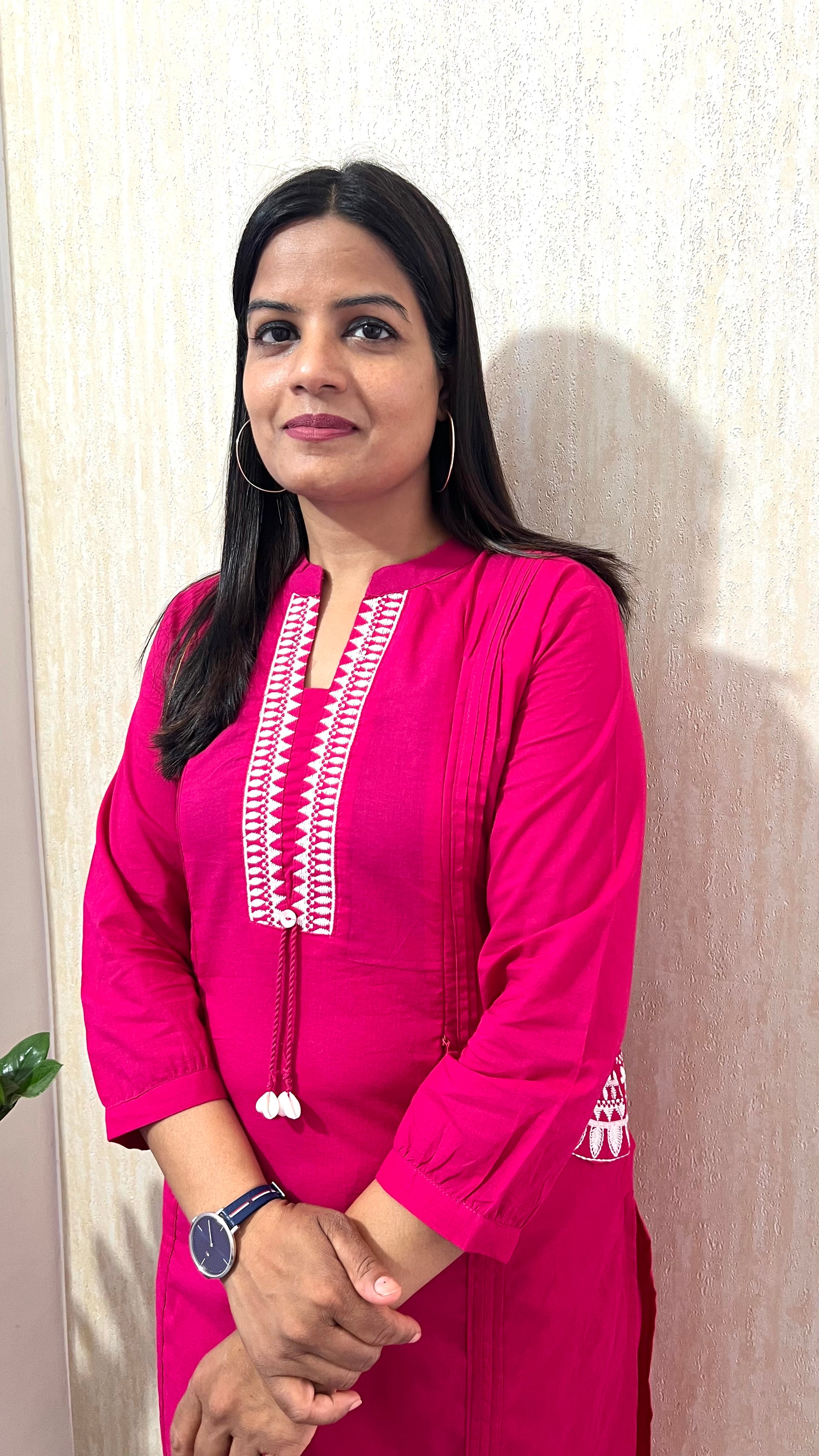 MUMZHUG Fuchsia Bloom Pure Cotton Feeding & Maternity Kurta Pant Set | Embroidered Nursing Kurta with Concealed Zippers | Soft & Breathable Cotton Co-ord Set