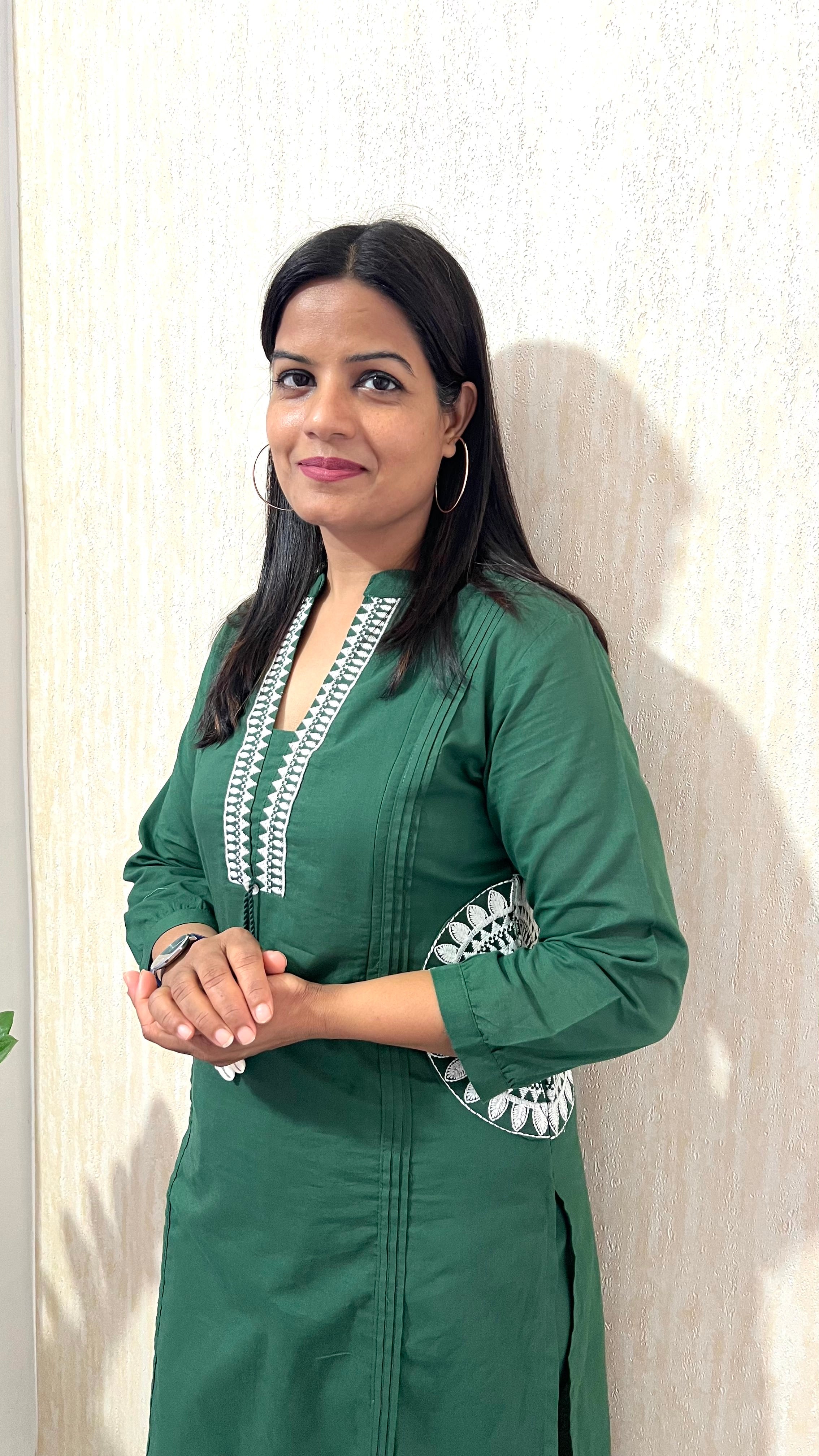 MUMZHUG Emerald Grace Pure Cotton Bottle Green Embroidered Feeding & Maternity Kurta Pant Set | Nursing Kurta with Concealed Zippers | Soft & Breathable Cotton Co-ord Set