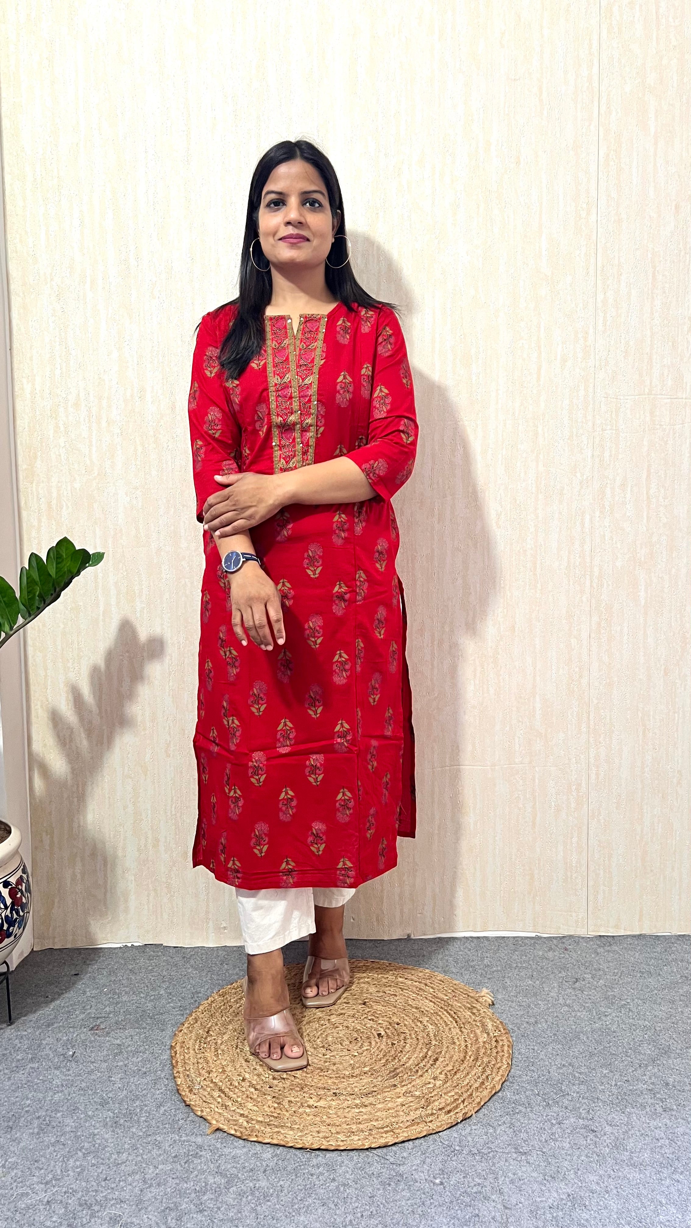 MUMZHUG Pure Cotton Red Jaipuri Print Feeding Kurta | Nursing Kurta with Concealed Zippers | Soft & Breathable Maternity Wear