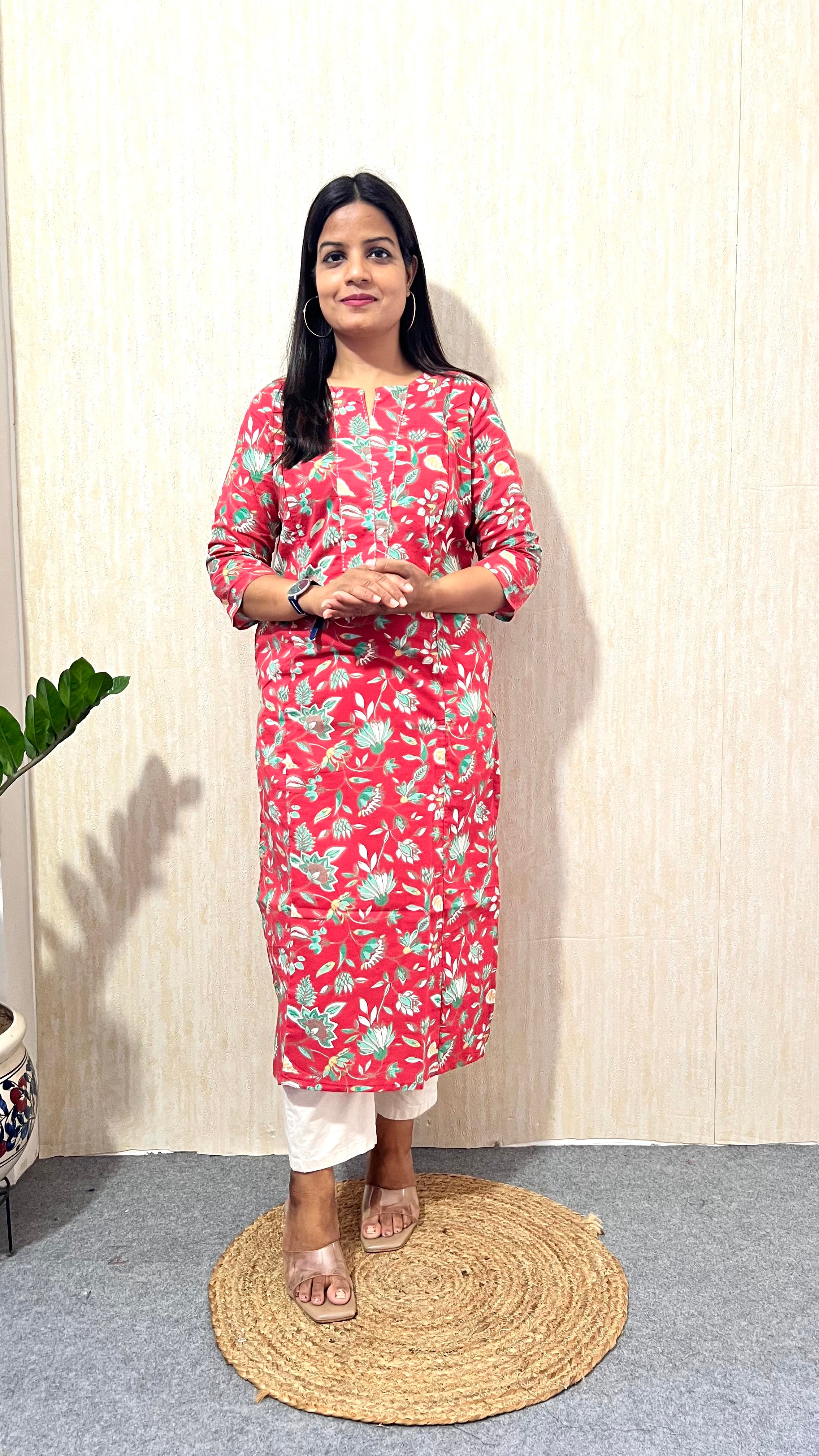 MUMZHUG Pure Cotton Coral Jaipuri Print Feeding Kurta | Nursing Kurta with Concealed Zippers | Soft & Breathable Maternity Wear