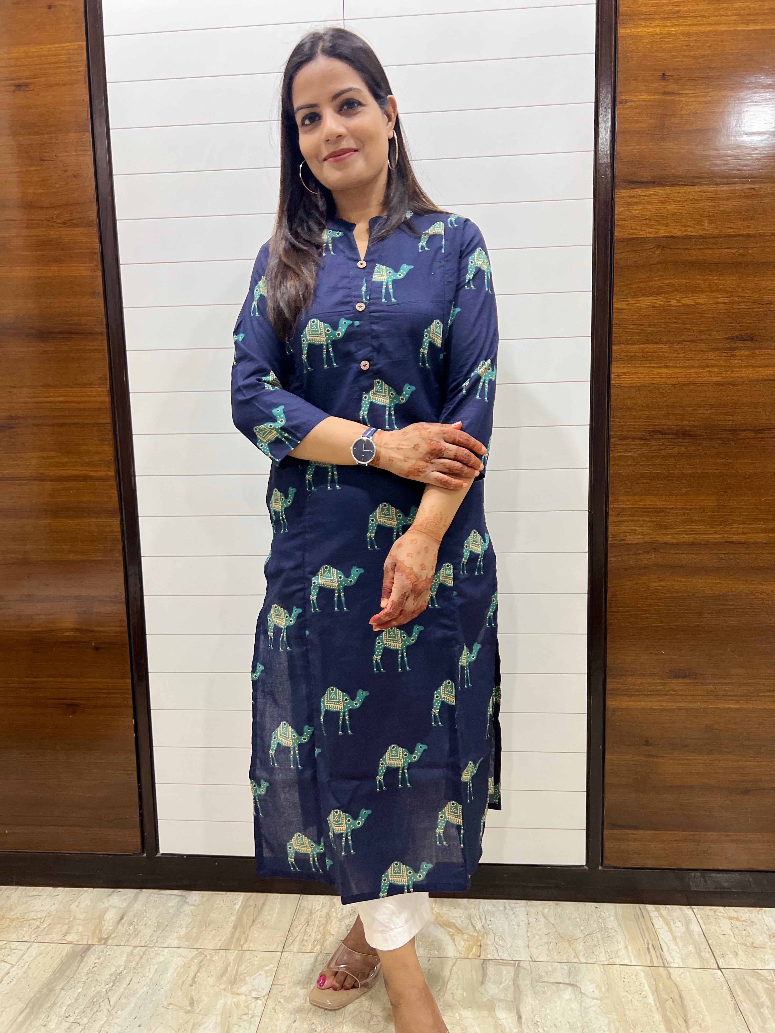 Mumzhug Pure Cotton Camel Print Feeding Kurta